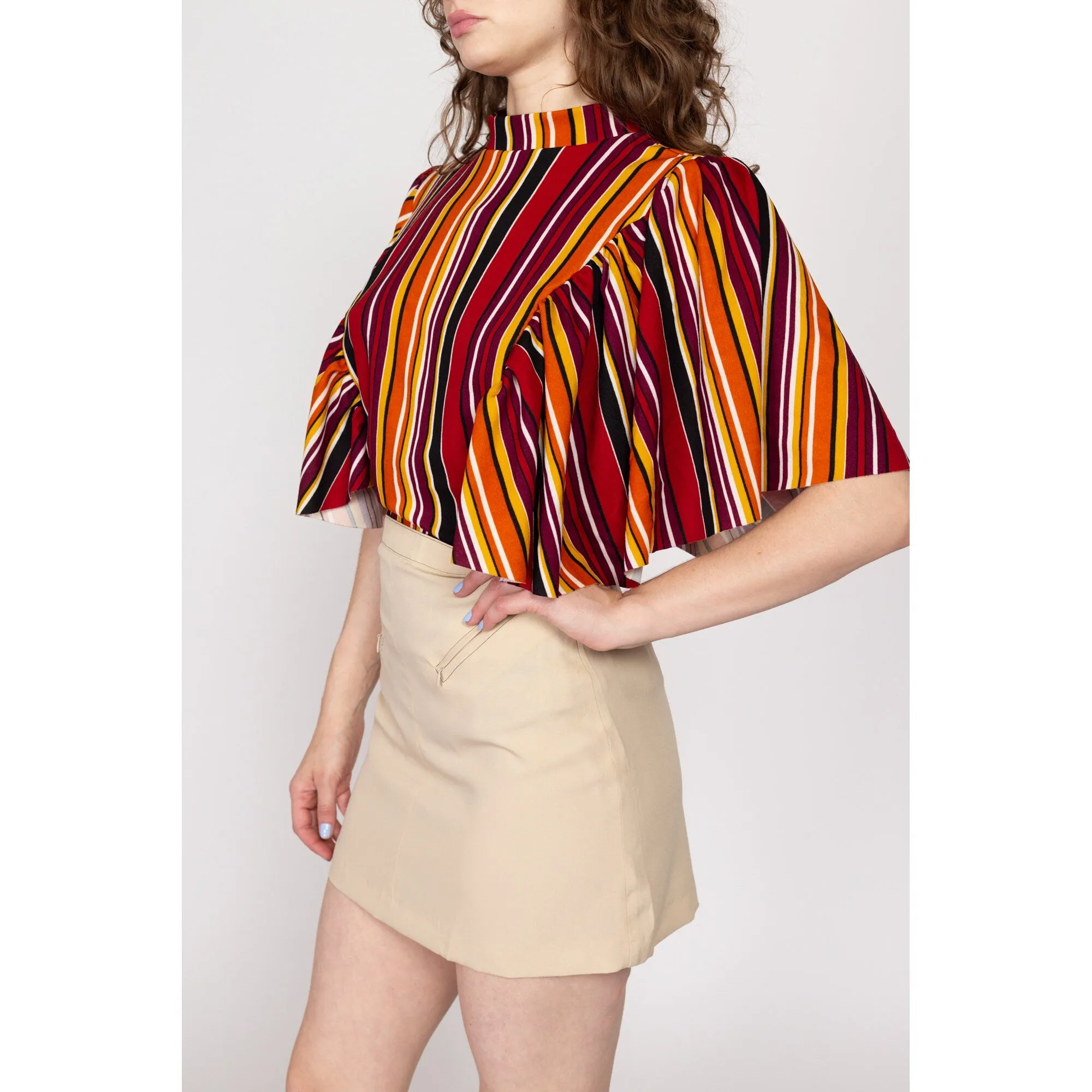 2X Y2K Red Striped Flutter Sleeve Top