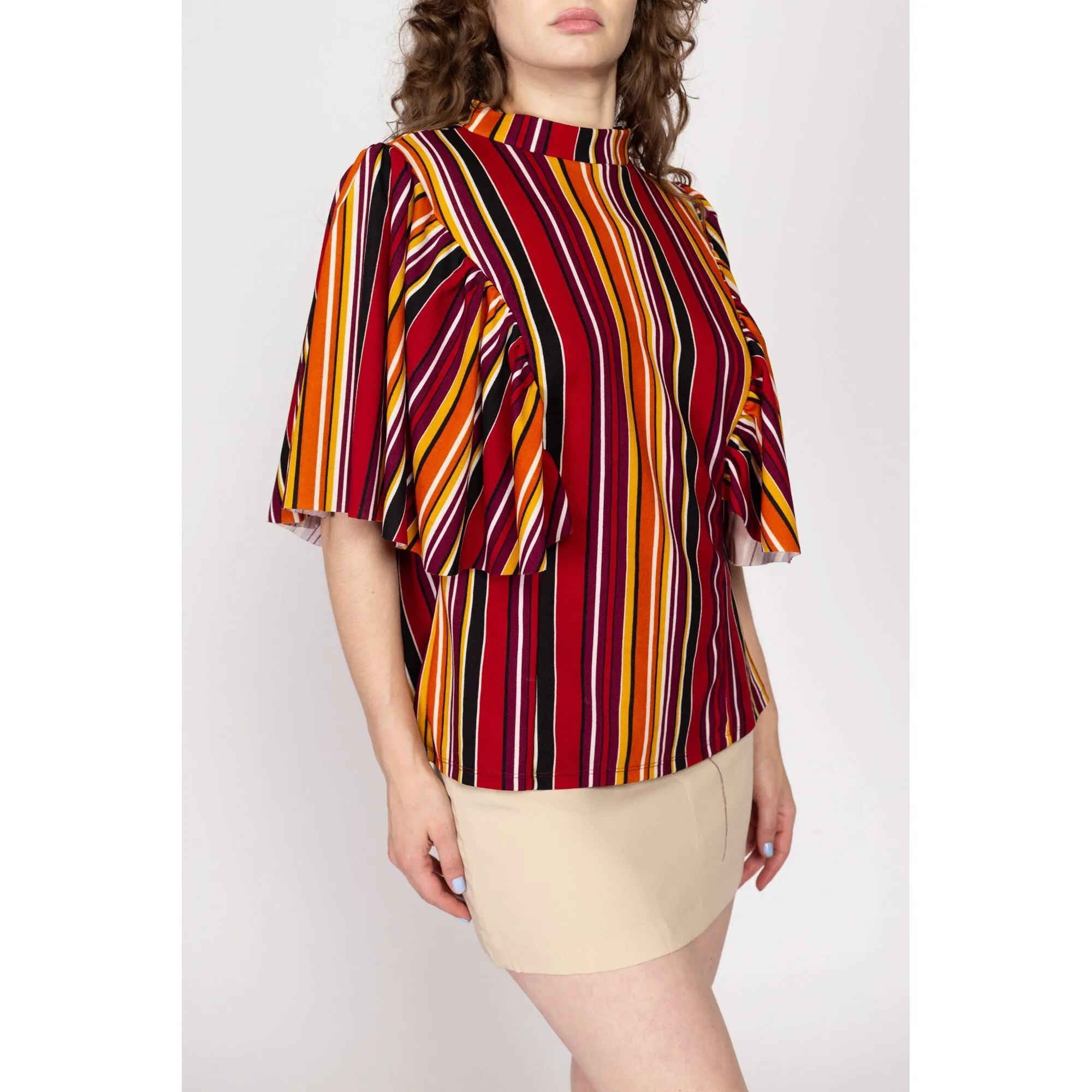 2X Y2K Red Striped Flutter Sleeve Top