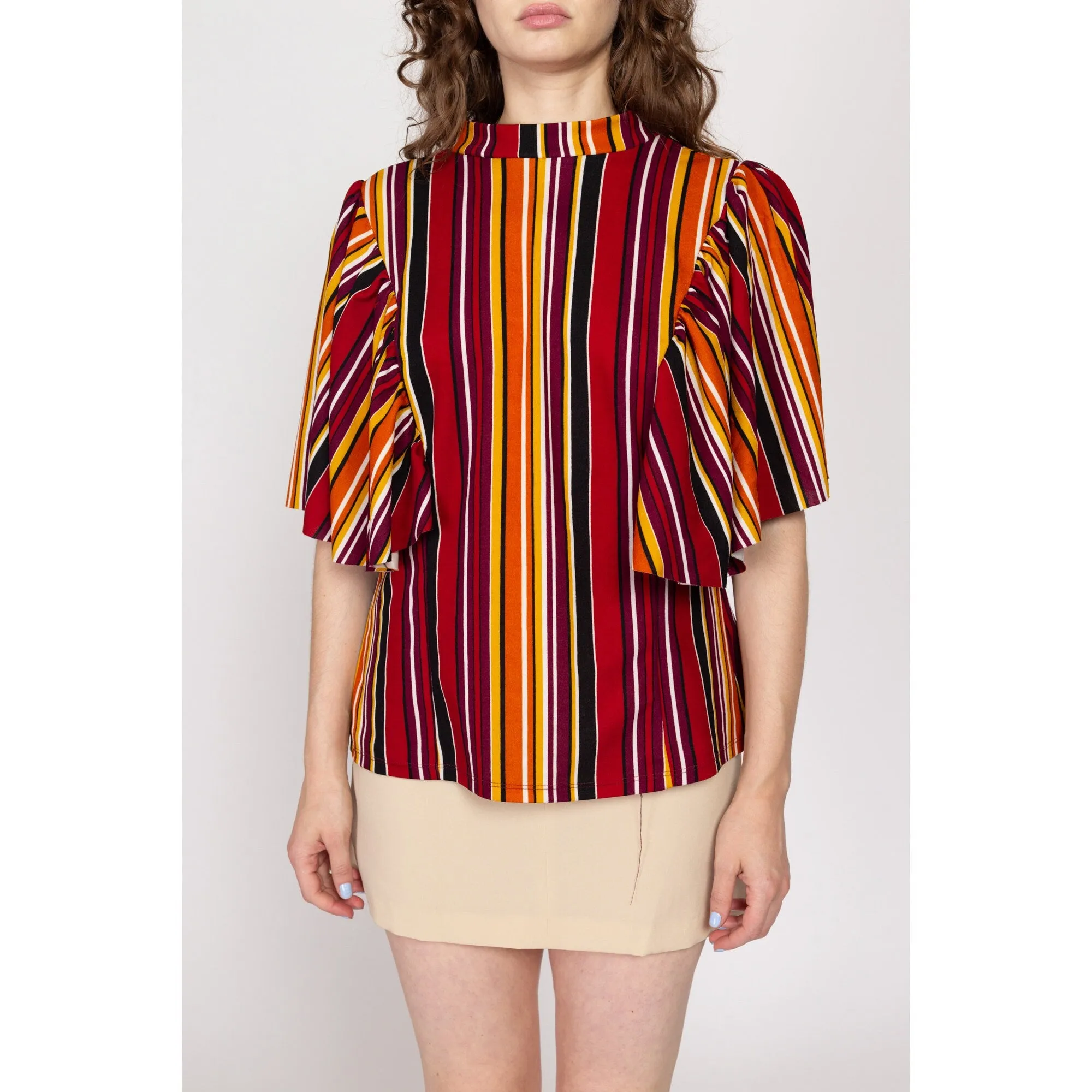 2X Y2K Red Striped Flutter Sleeve Top