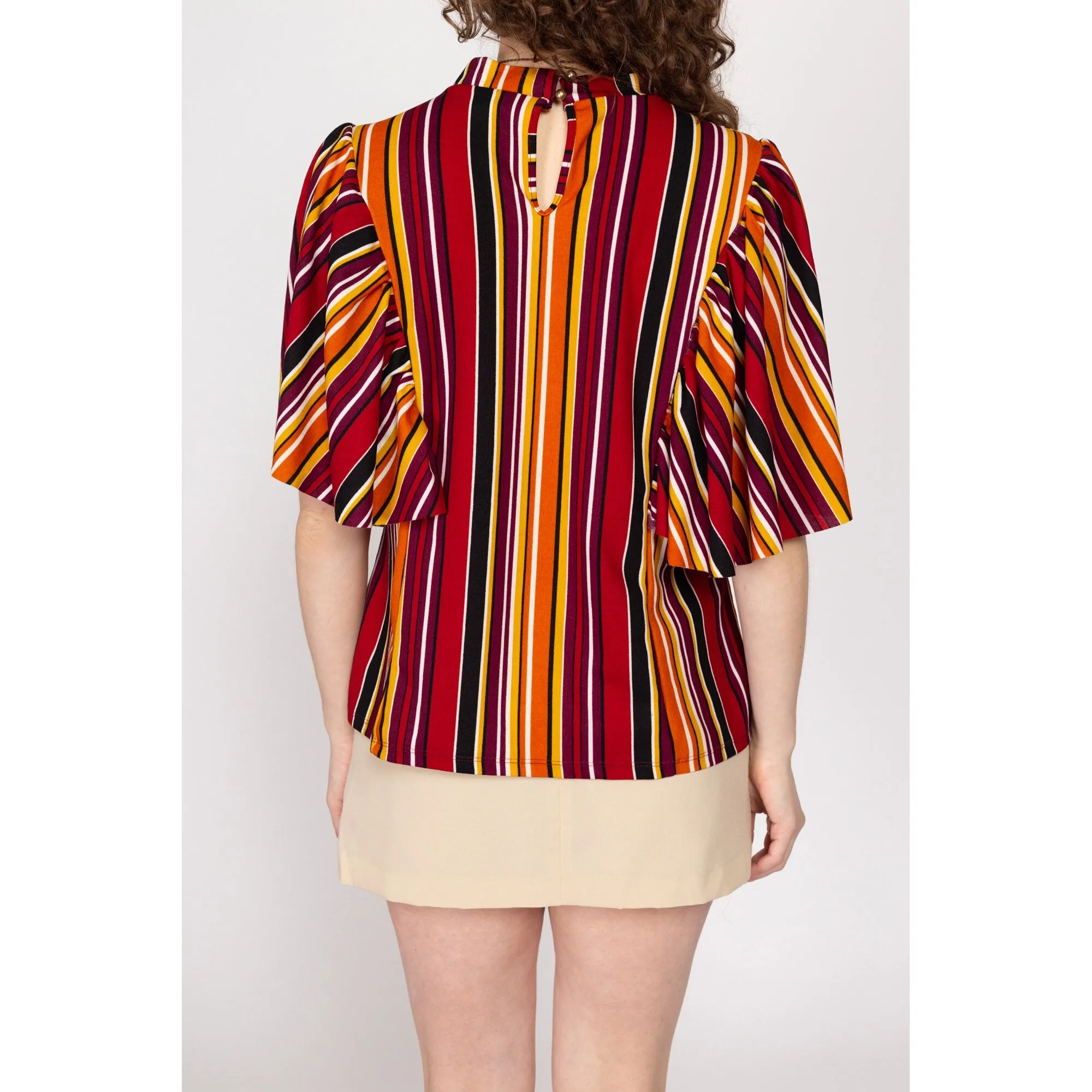 2X Y2K Red Striped Flutter Sleeve Top