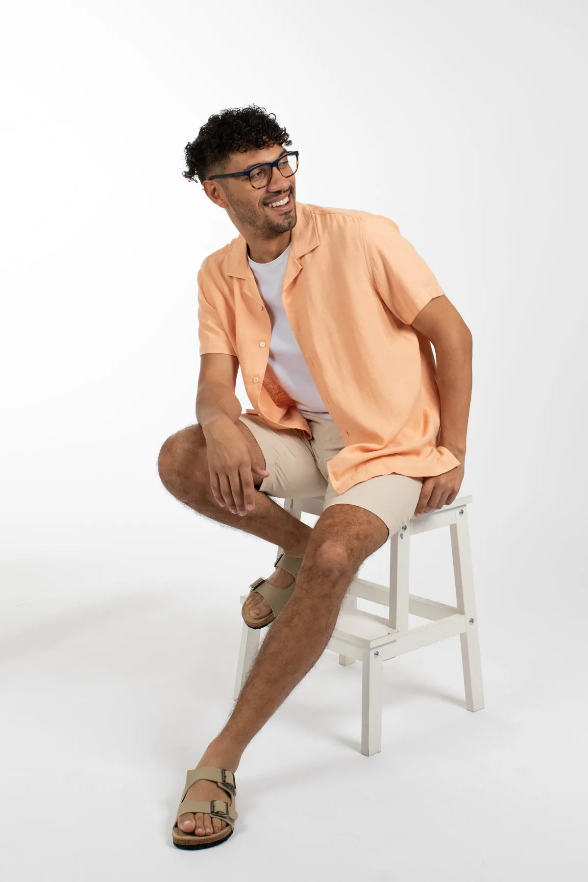 Apricot Cuban Collar Linen Shirt