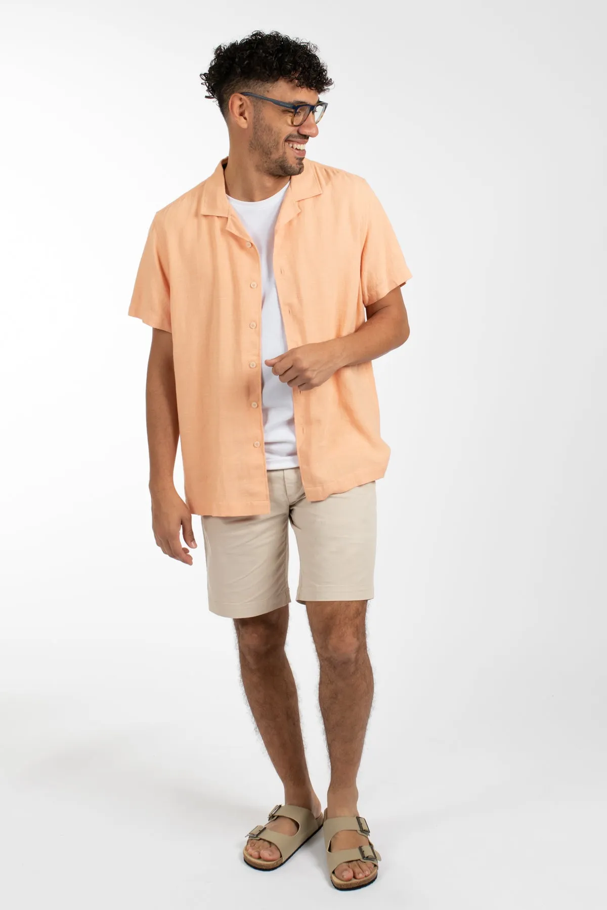 Apricot Cuban Collar Linen Shirt