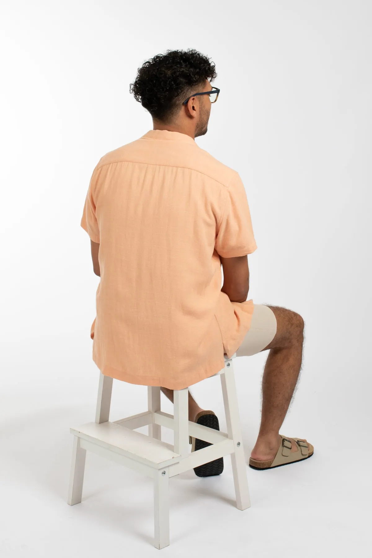 Apricot Cuban Collar Linen Shirt