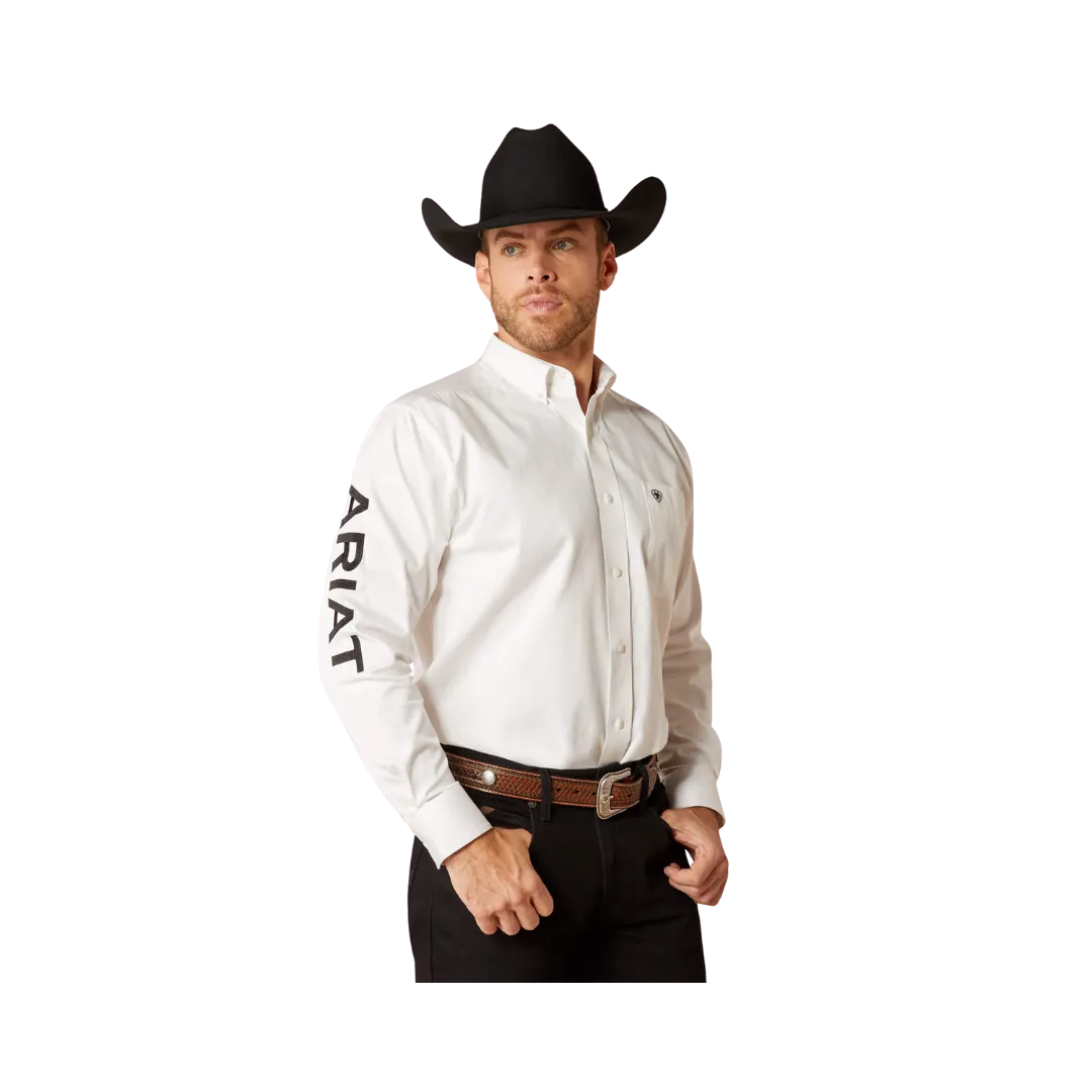 Ariat Men's Team Logo Twill Classic Fit White Black Shirt