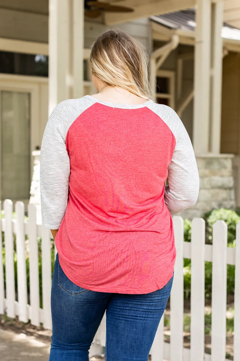 Blank Faded Red & Grey Striped Raglan