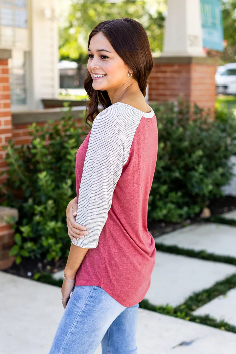 Blank Faded Red & Grey Striped Raglan