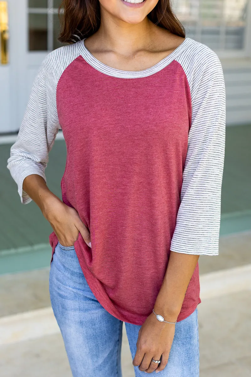 Blank Faded Red & Grey Striped Raglan