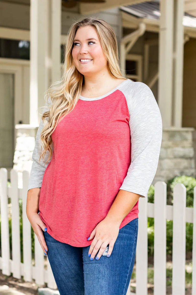 Blank Faded Red & Grey Striped Raglan