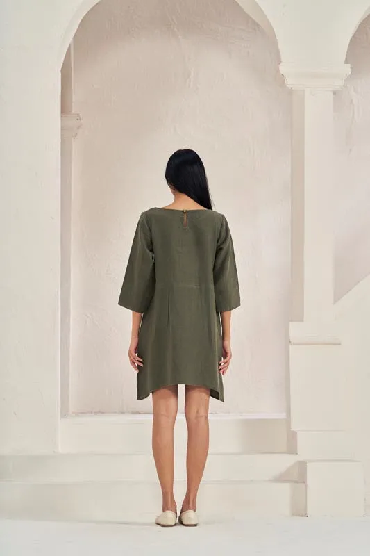 Boat Neck A-line Dress Crocodile Green