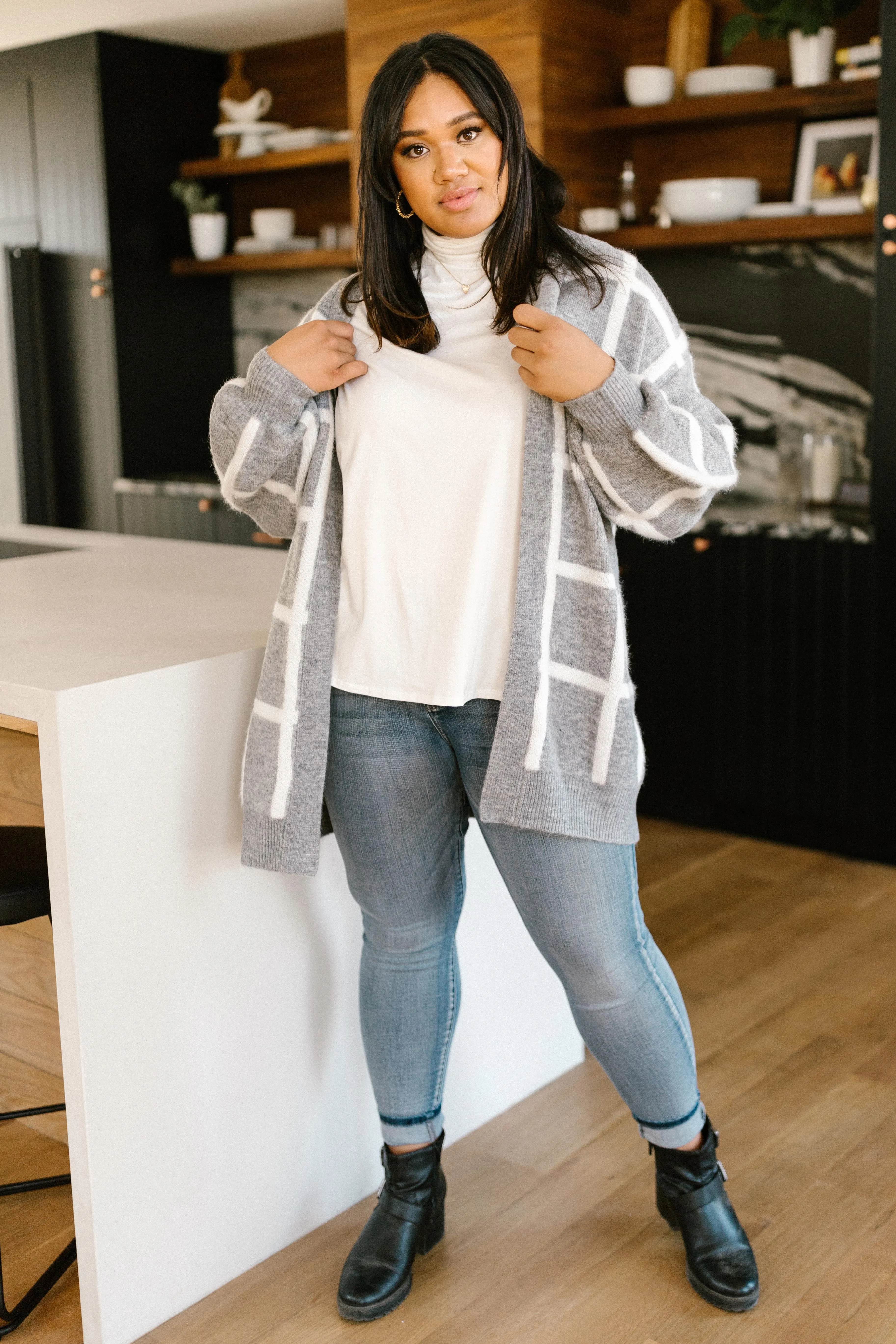 Bold Lines Cardigan in Heather Grey