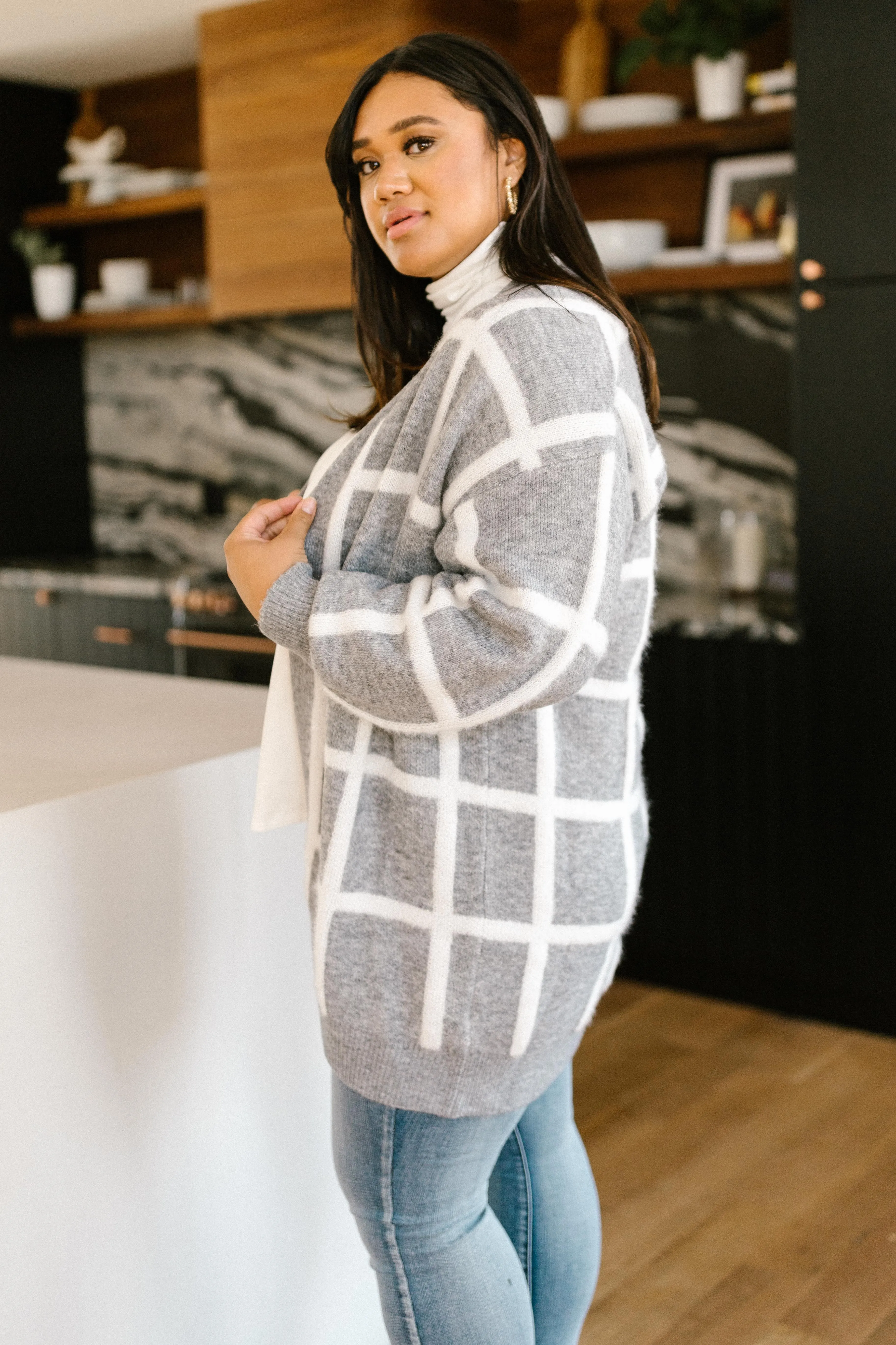 Bold Lines Cardigan in Heather Grey