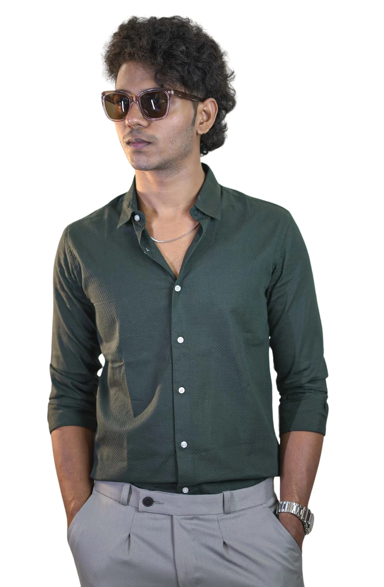 Bottle Green Urban Grid Shirt