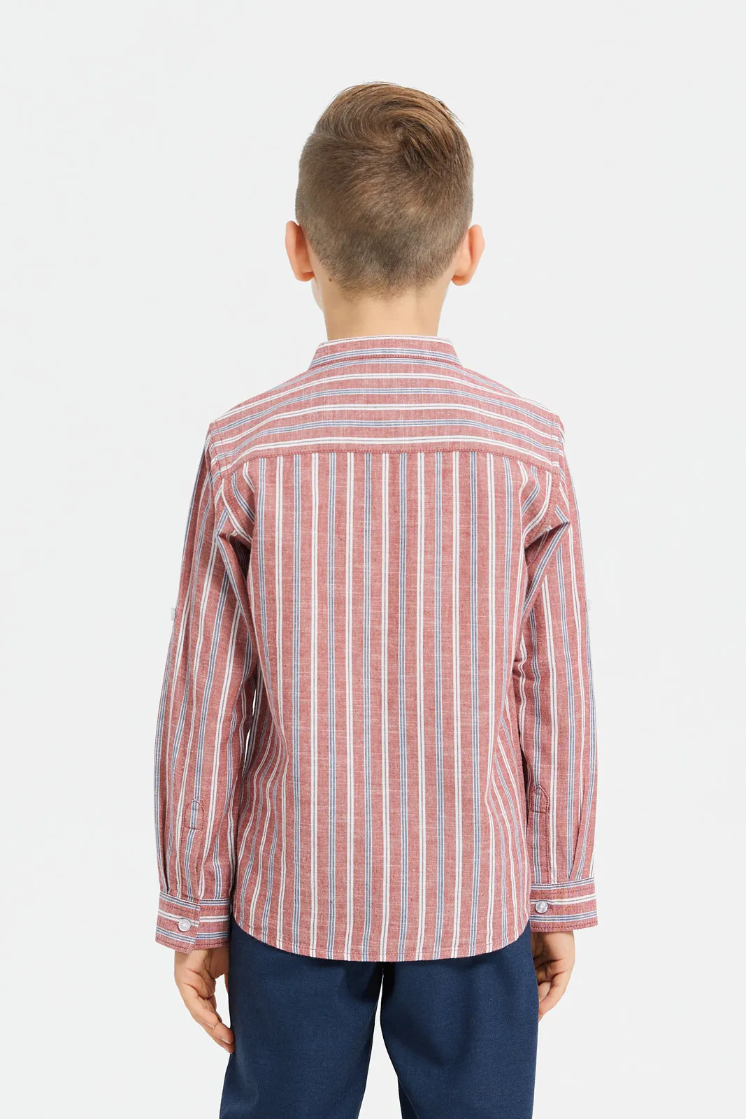 Boys Brown Long Sleeve Stripe Shirt