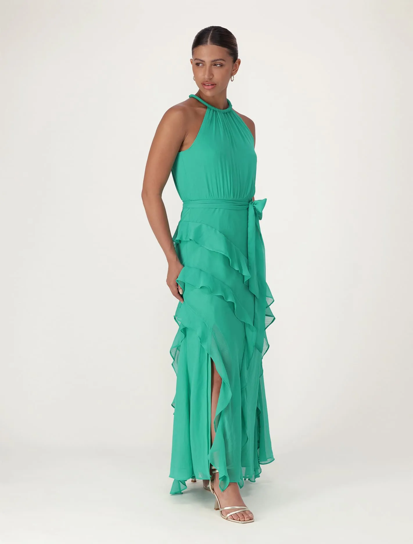 Bridie Halter Neck Ruffle Maxi Dress