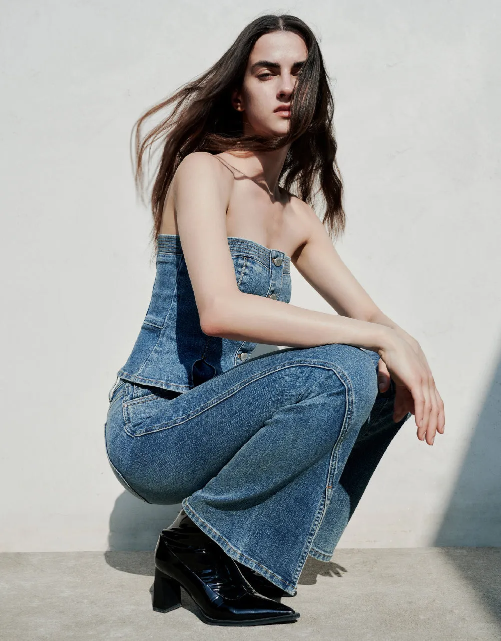 Button Up Denim Tube Top