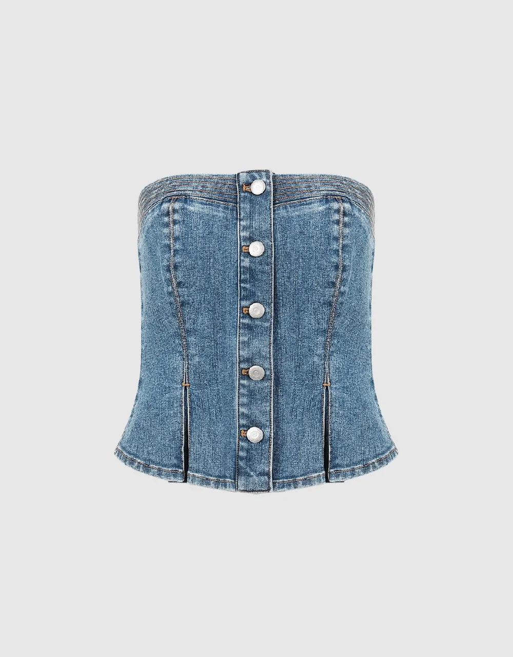 Button Up Denim Tube Top