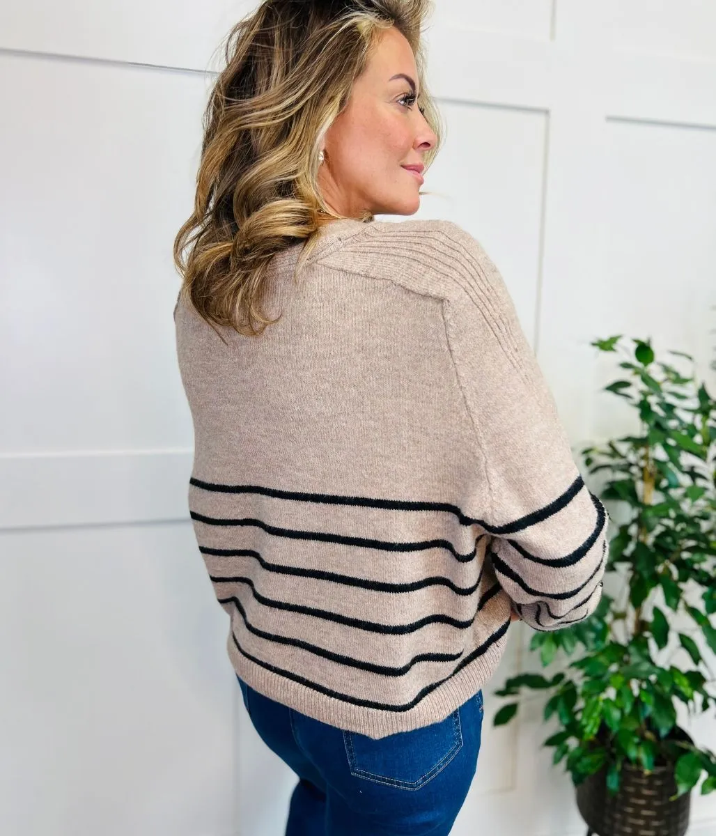 Camel & Black Striped Relaxed Cardigan