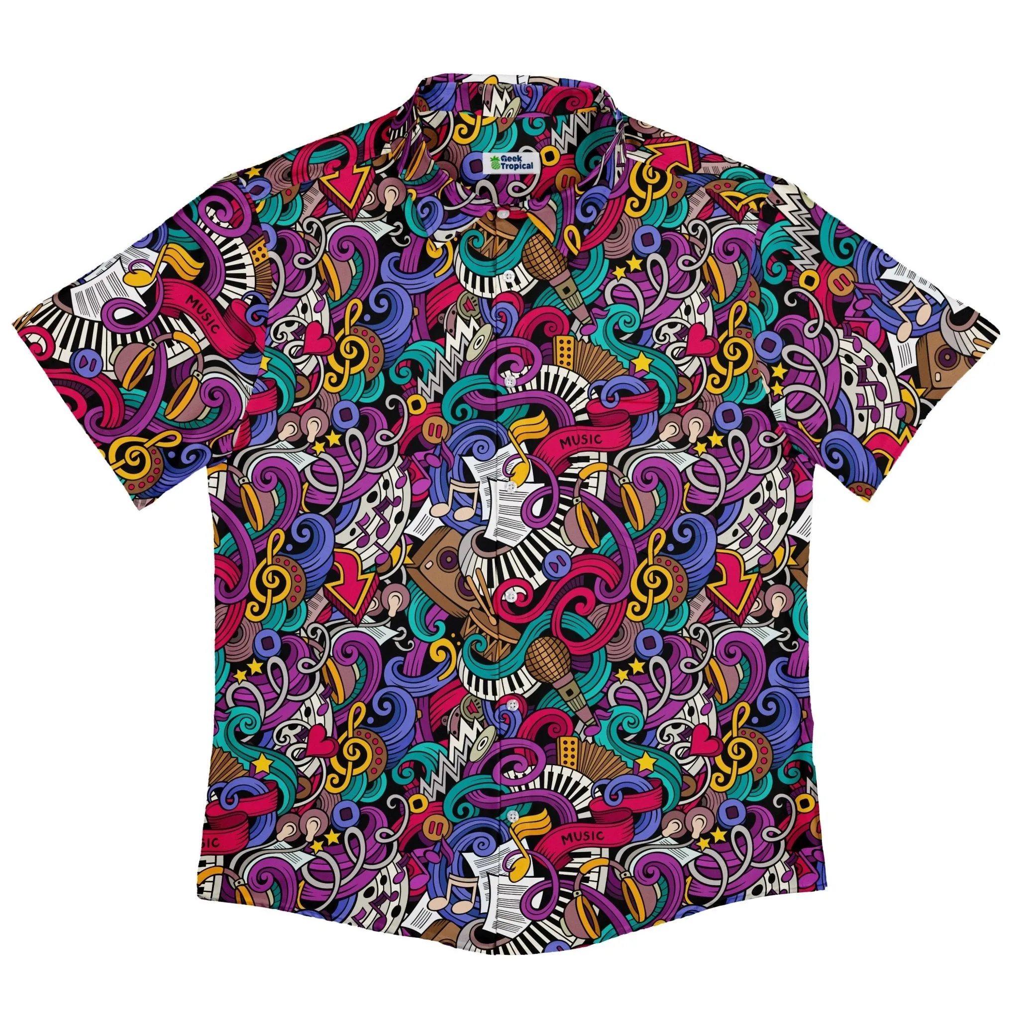 Cartoon Music Doodles Button Up Shirt