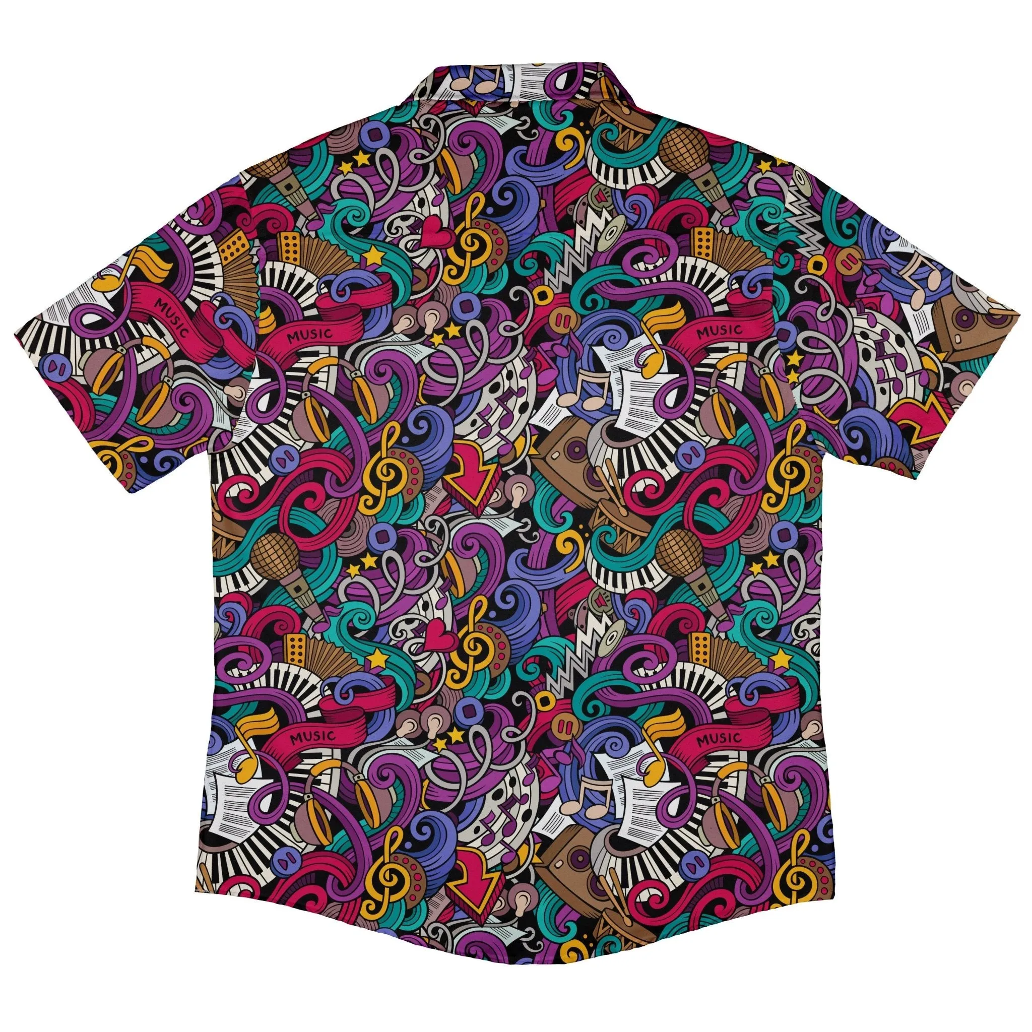 Cartoon Music Doodles Button Up Shirt