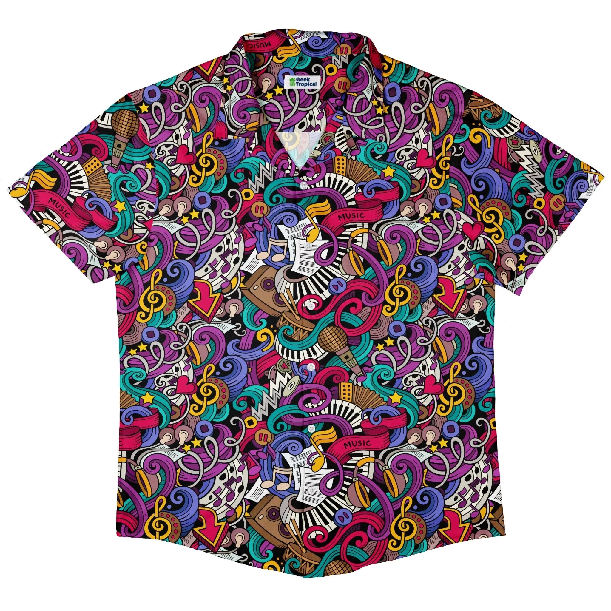 Cartoon Music Doodles Button Up Shirt