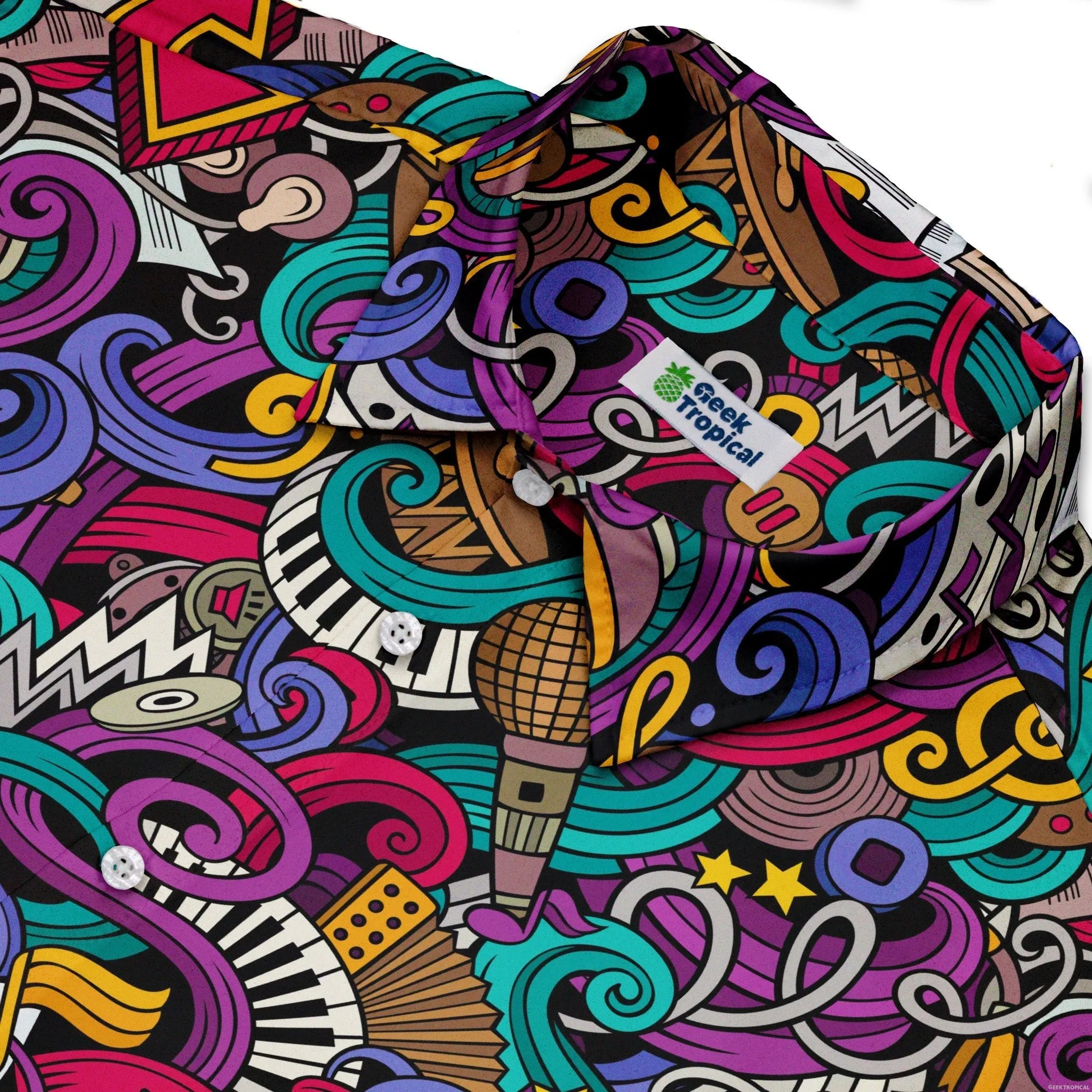 Cartoon Music Doodles Button Up Shirt