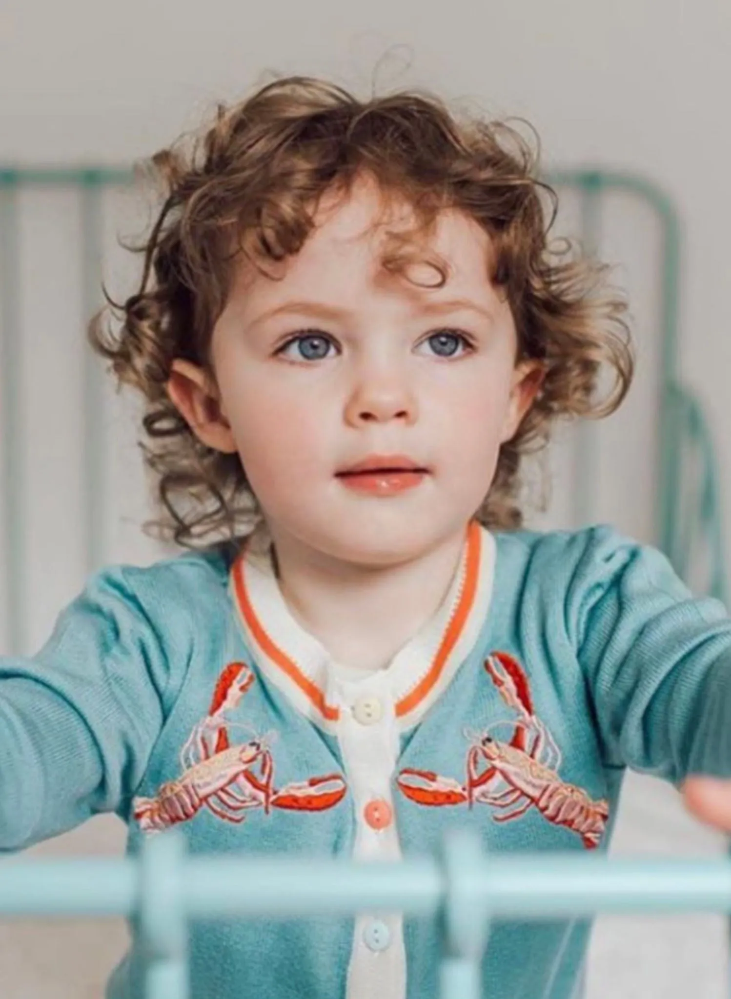 Children's Cardigan - Light Blue Embroidered Lobsters