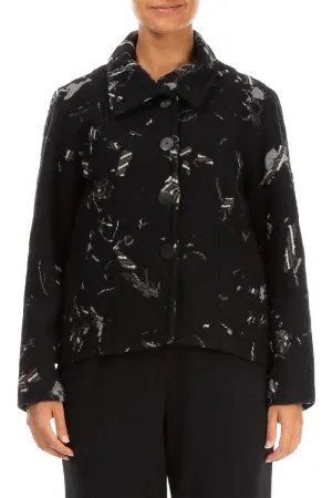 Collar Patterned Black Wool Jacket