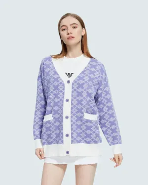 Cross Pattern Buttoned Purple Cardigan