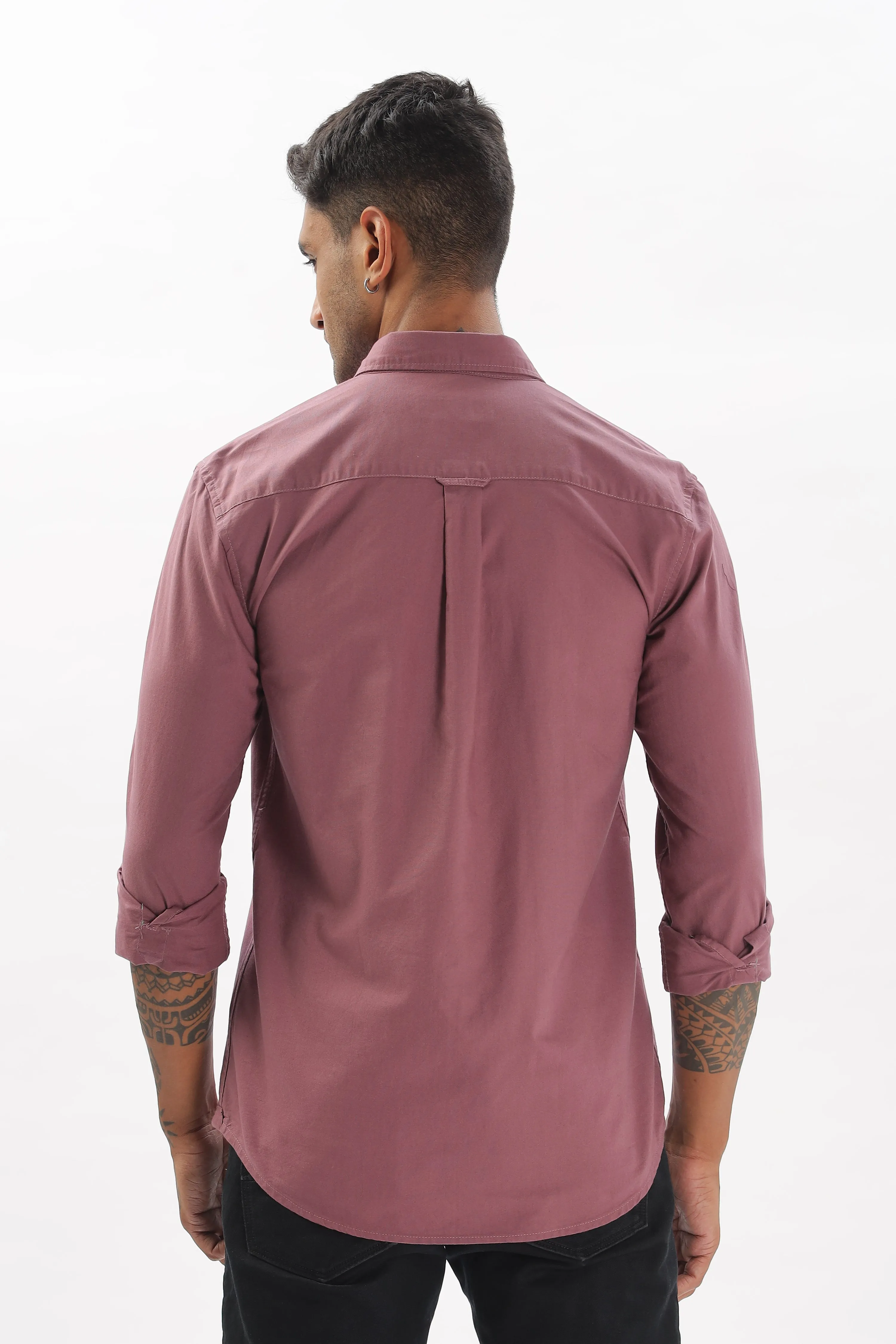 Dark Peach Regular Fit Plain Full Sleeve Shirt