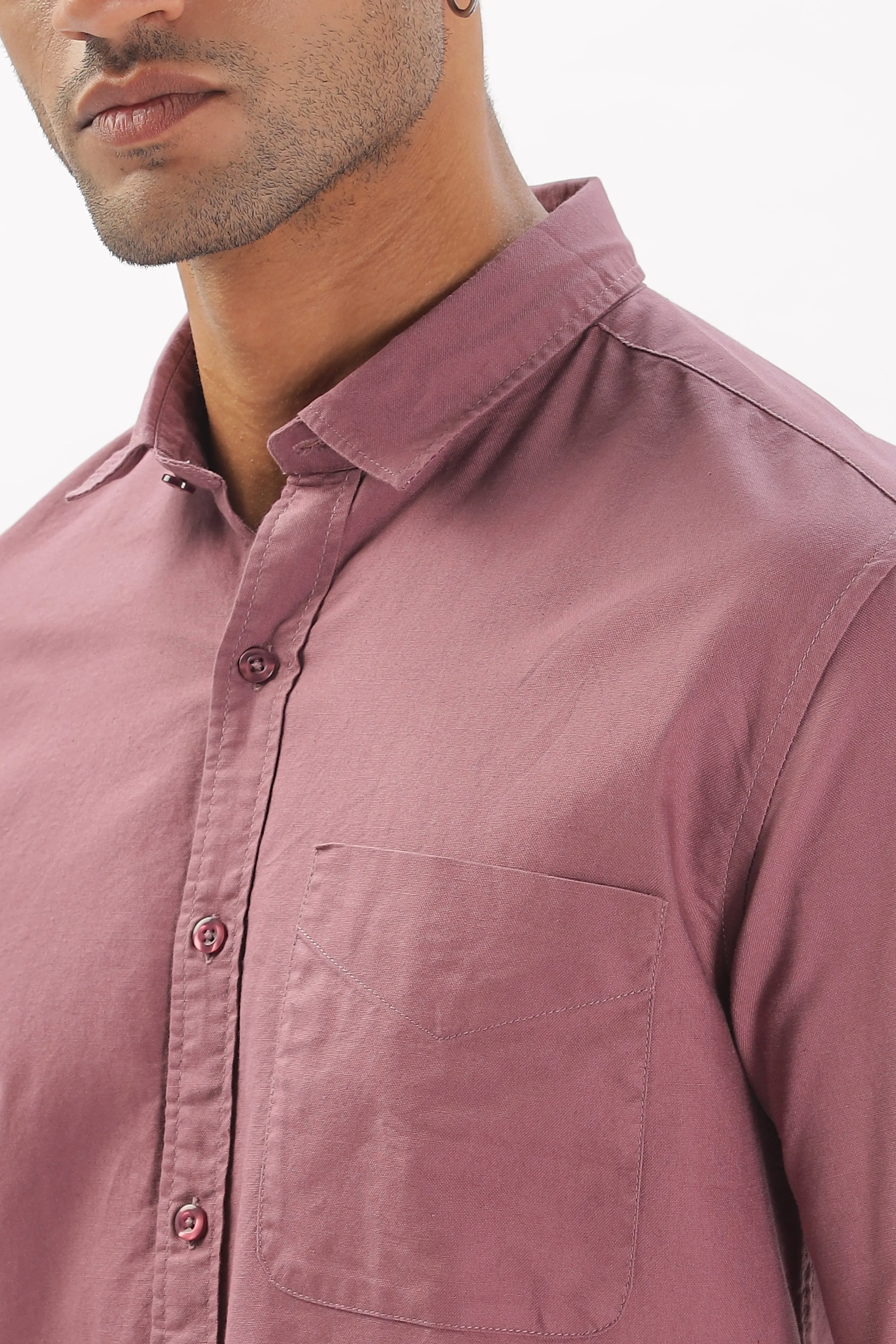 Dark Peach Regular Fit Plain Full Sleeve Shirt