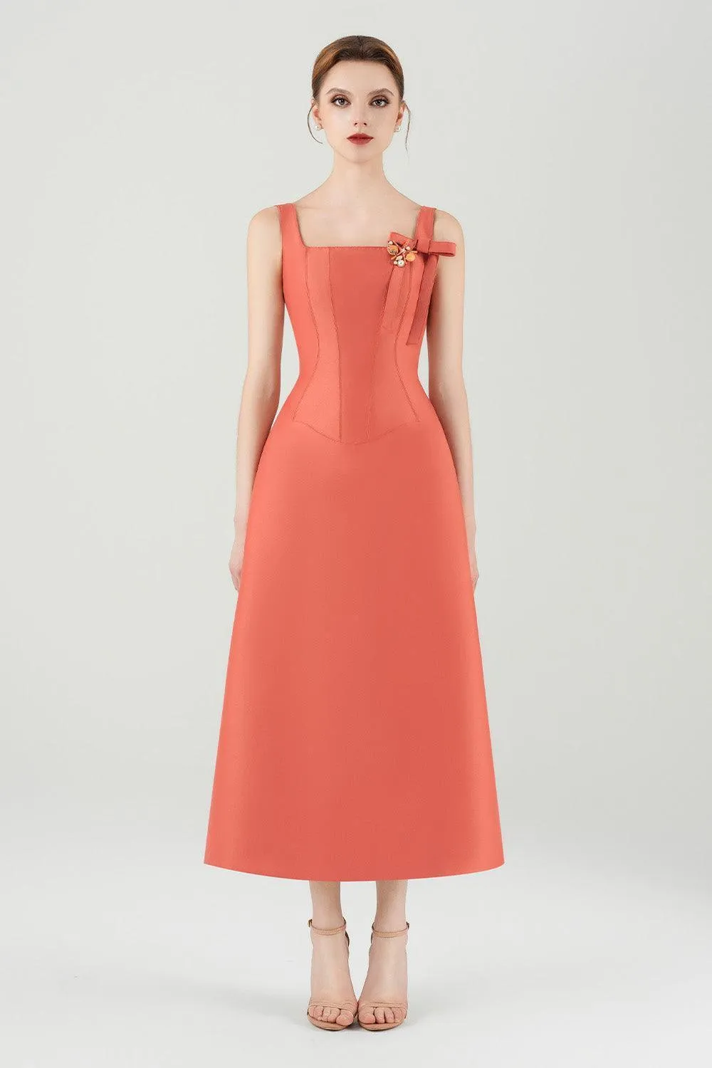 Eleonora A-line Sleeveless Taffeta Midi Dress