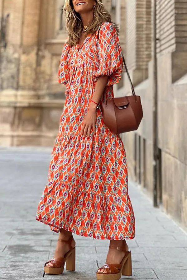 Fabulous Time Puff Sleeve Tiered Midi Dress