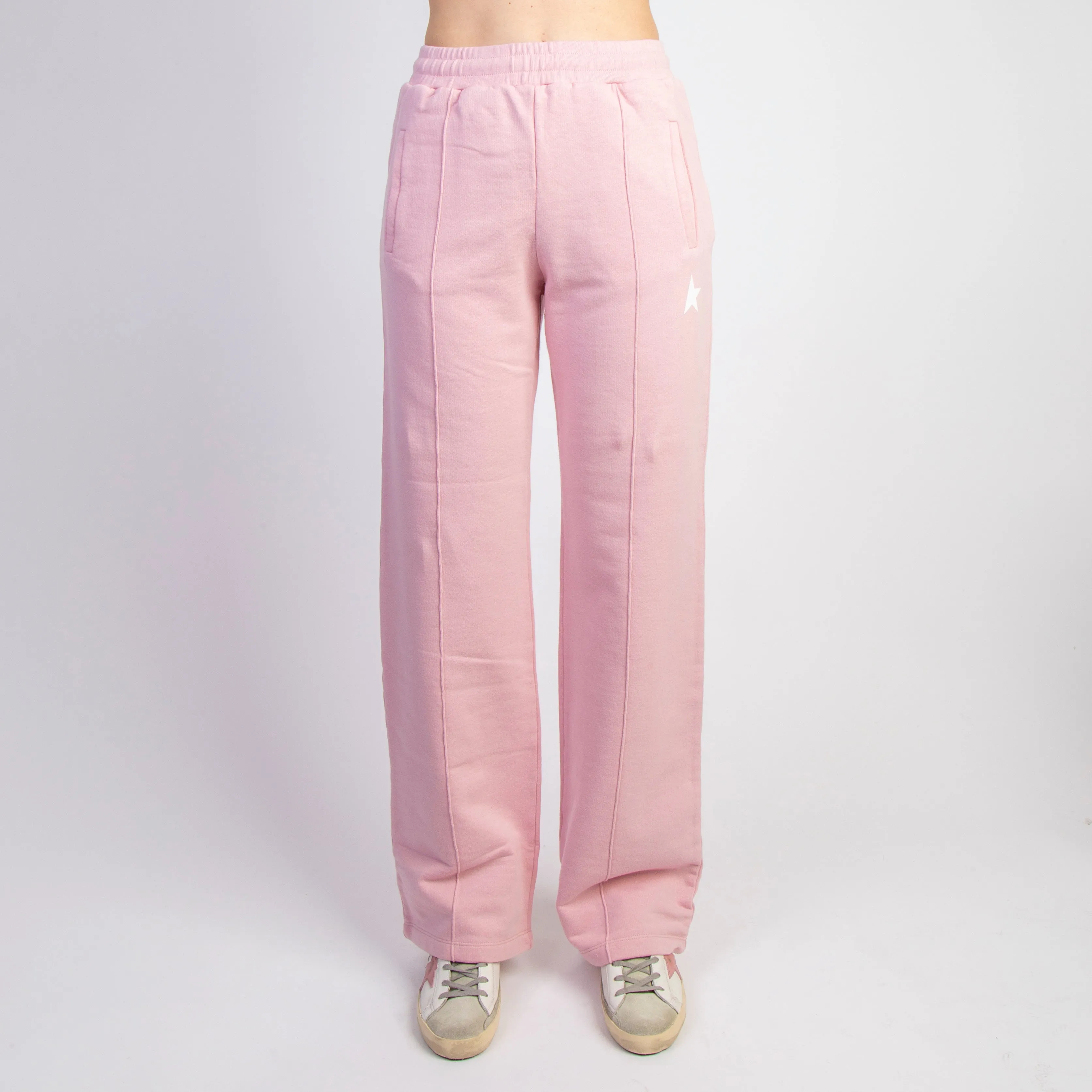 GOLDEN GOOSE TROUSERS - JOGGINGS DOROTEA WIDE LEG - PINK LAVANDER/WHITE