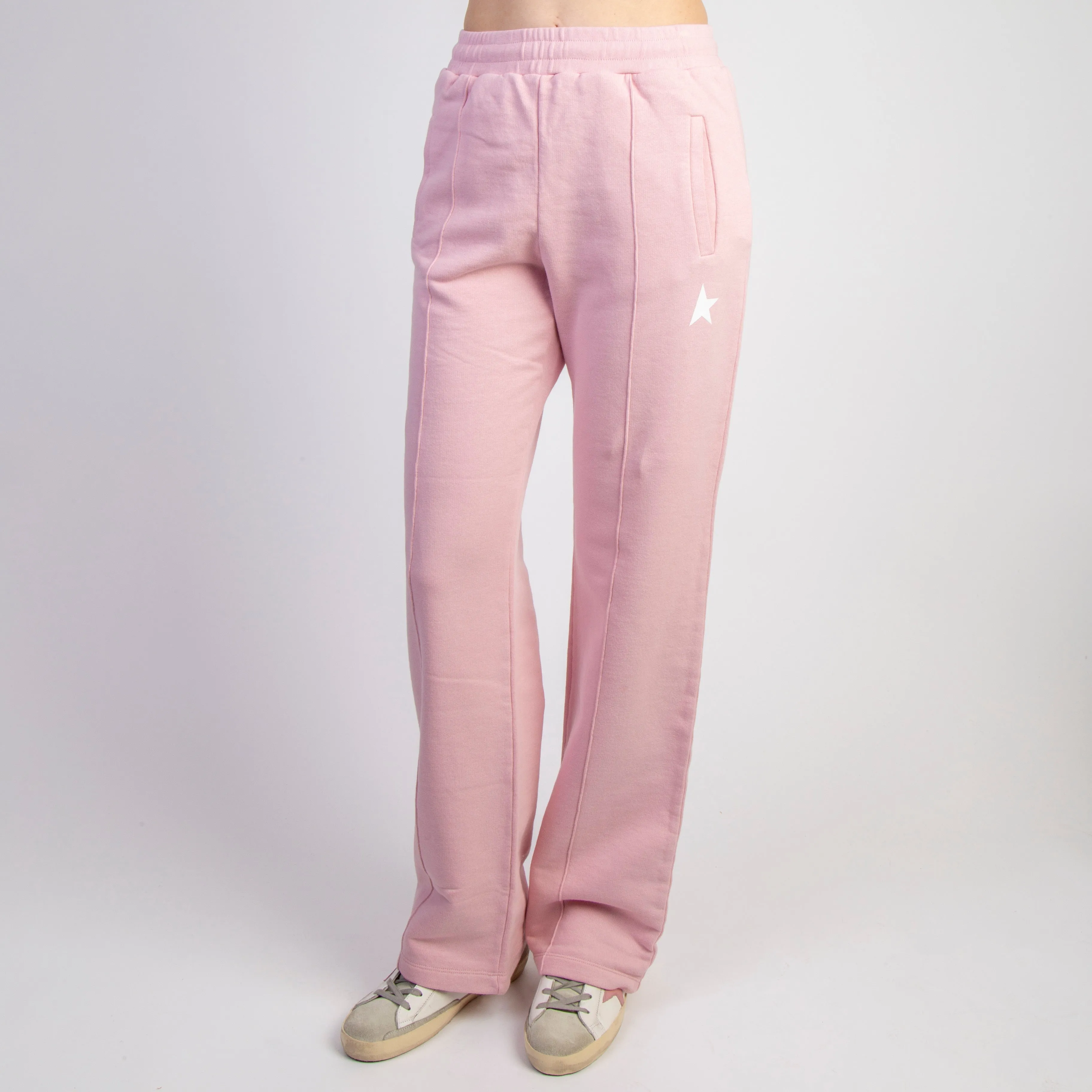 GOLDEN GOOSE TROUSERS - JOGGINGS DOROTEA WIDE LEG - PINK LAVANDER/WHITE