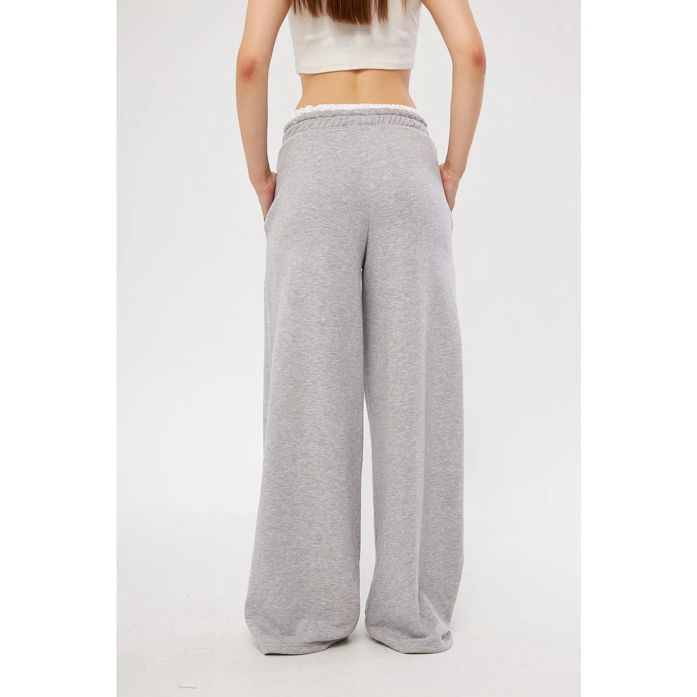 Grey Wide Leg Belt Contrast Trousers