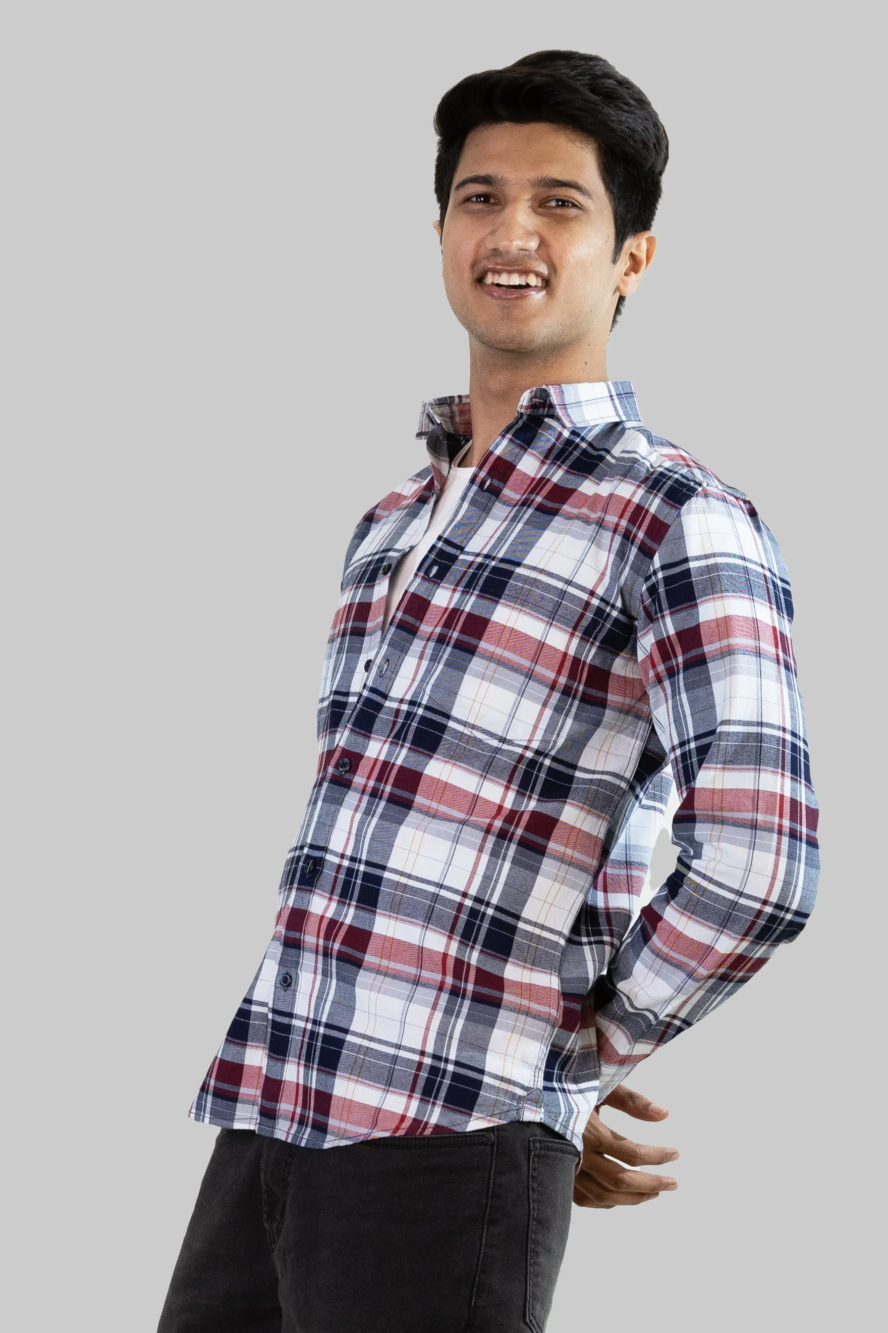 Gridline Checkered Shirt - Blue x Red