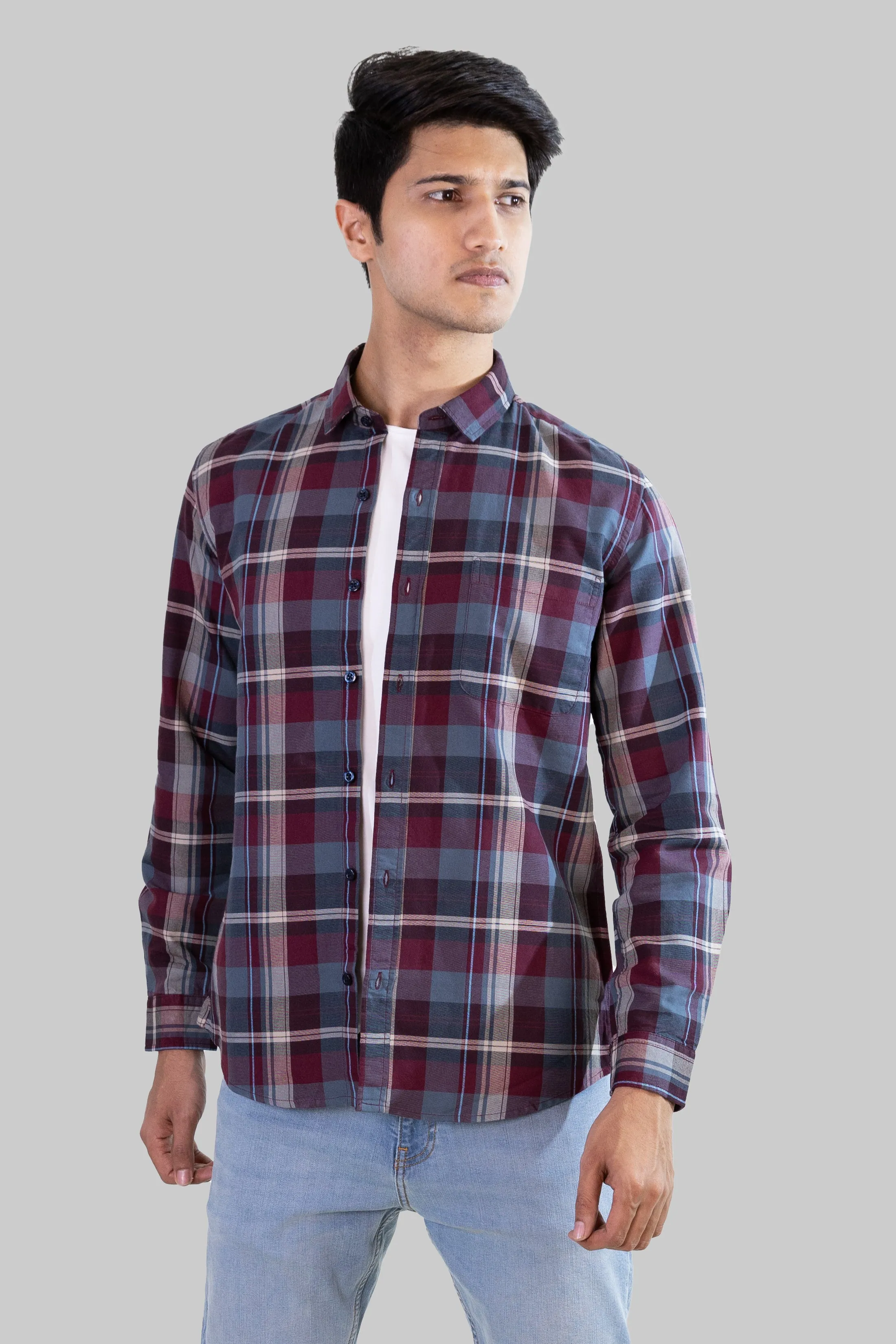 Gridline Checkered Shirt - Maroon