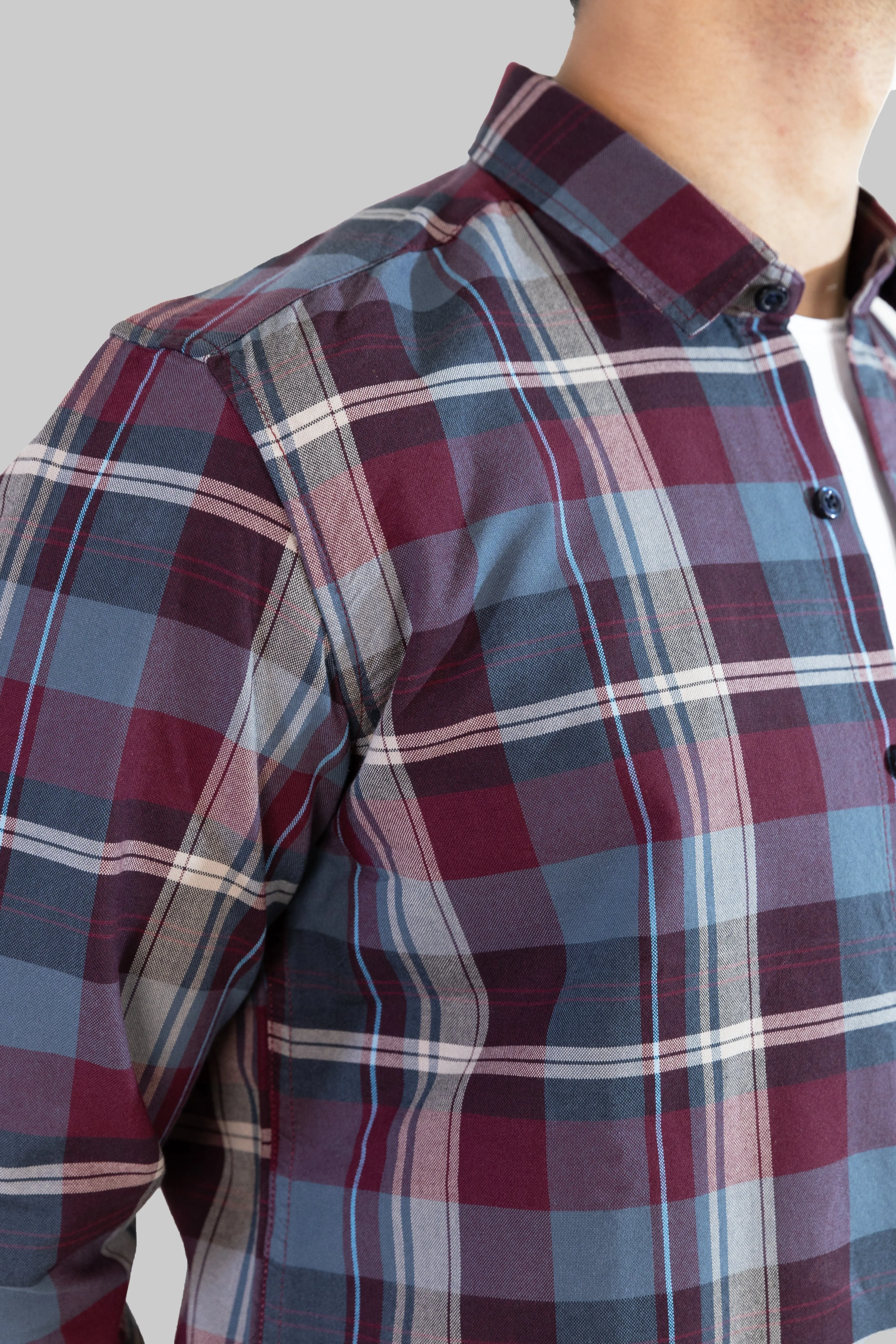 Gridline Checkered Shirt - Maroon