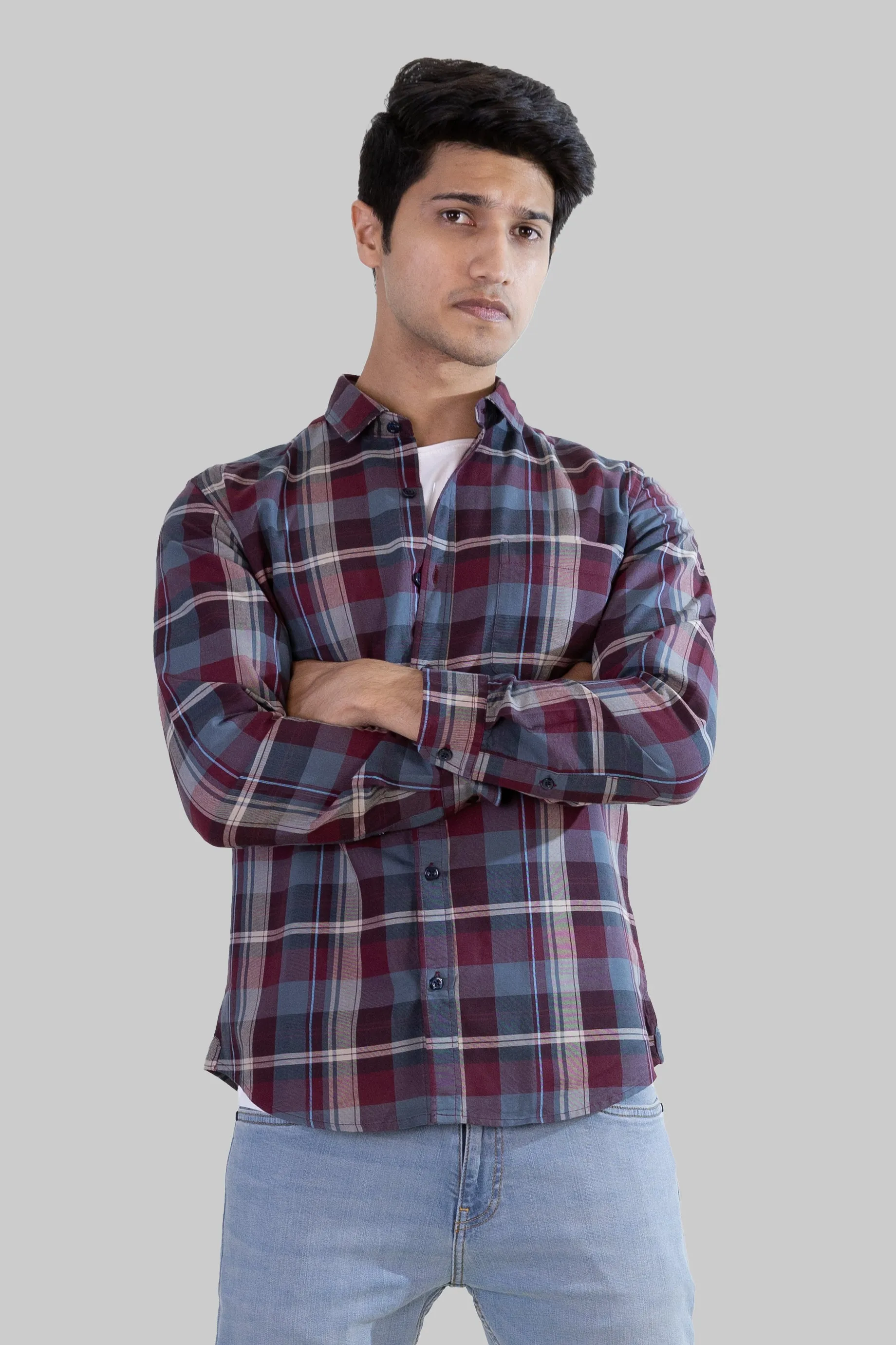 Gridline Checkered Shirt - Maroon