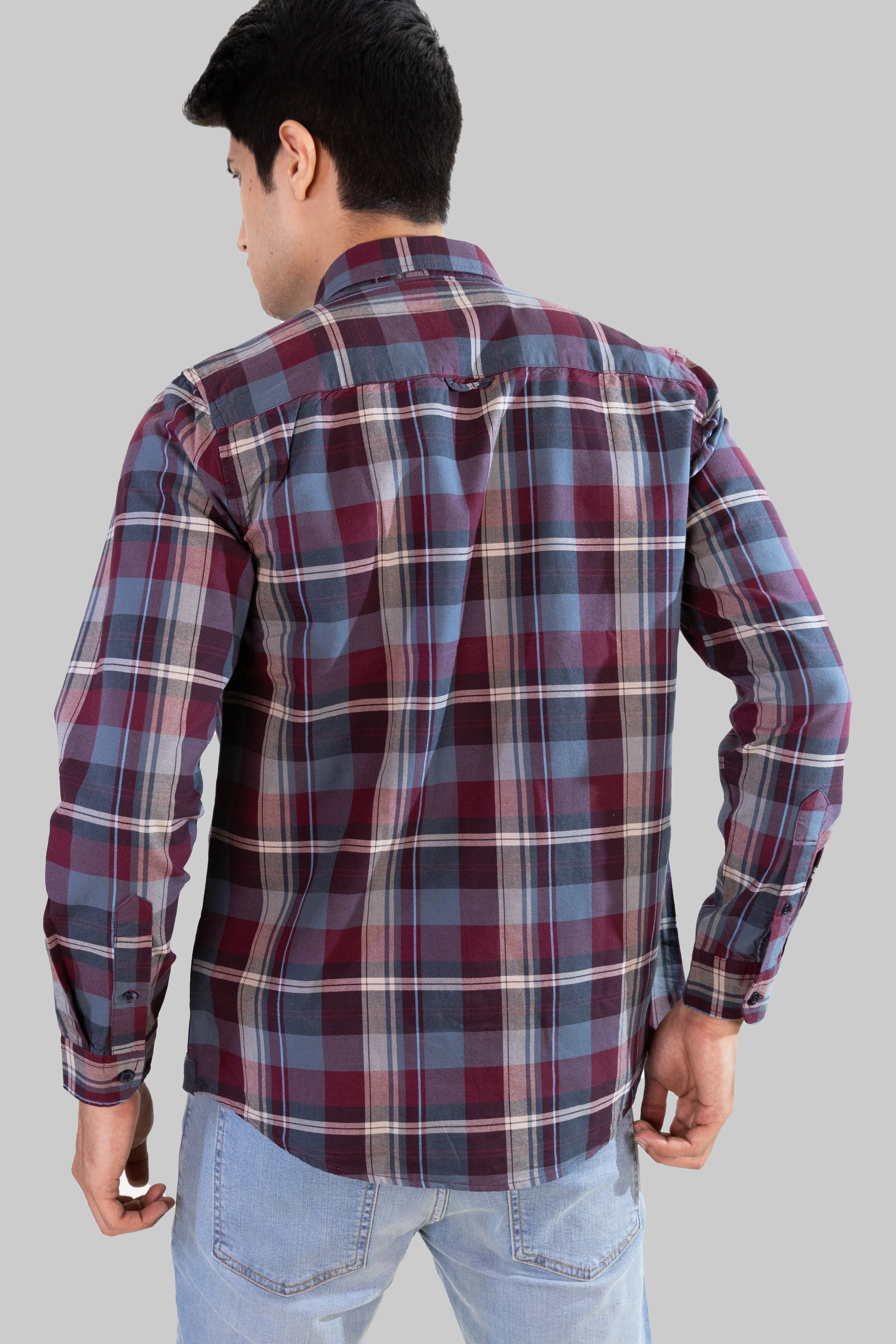 Gridline Checkered Shirt - Maroon