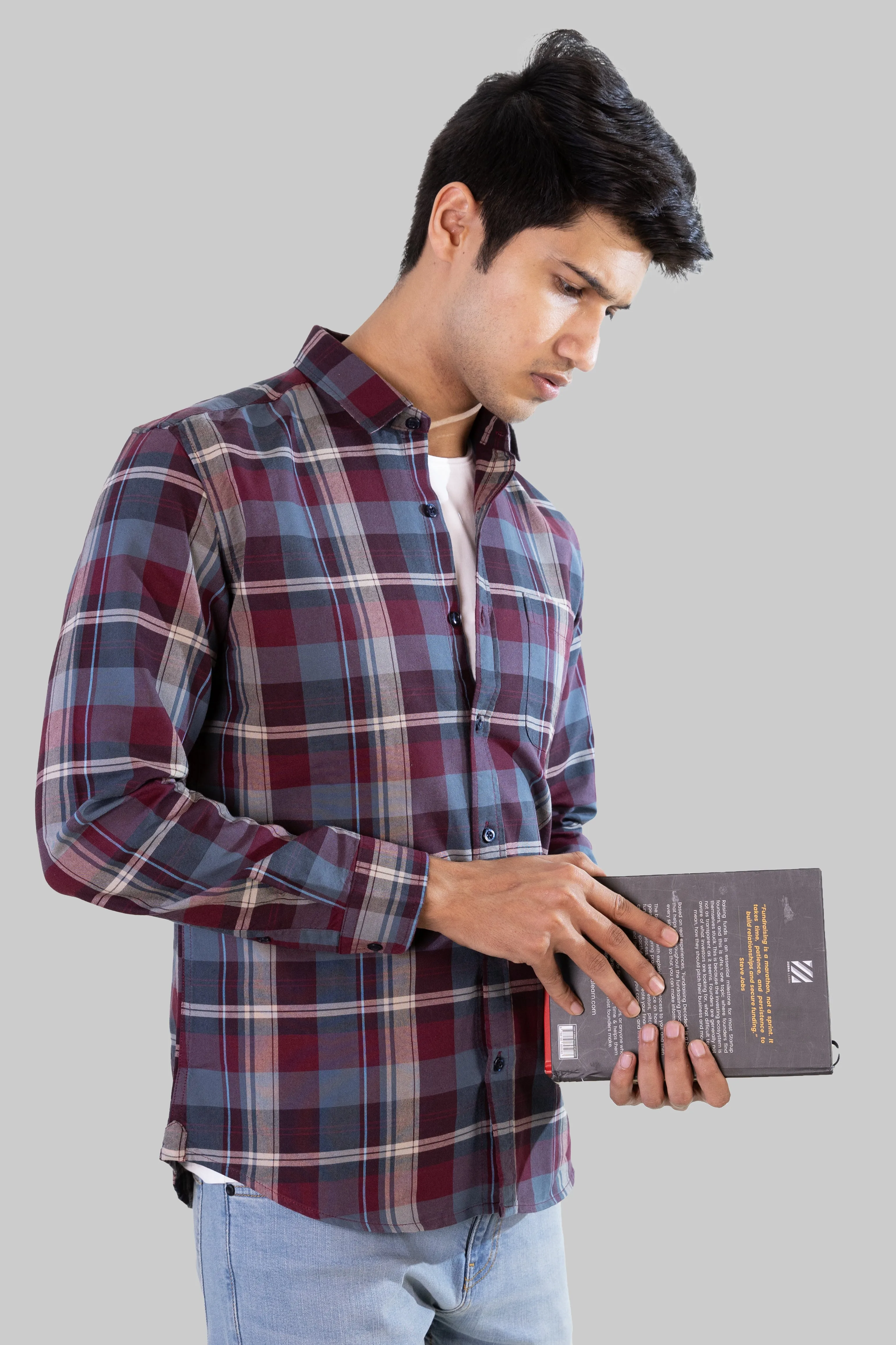 Gridline Checkered Shirt - Maroon