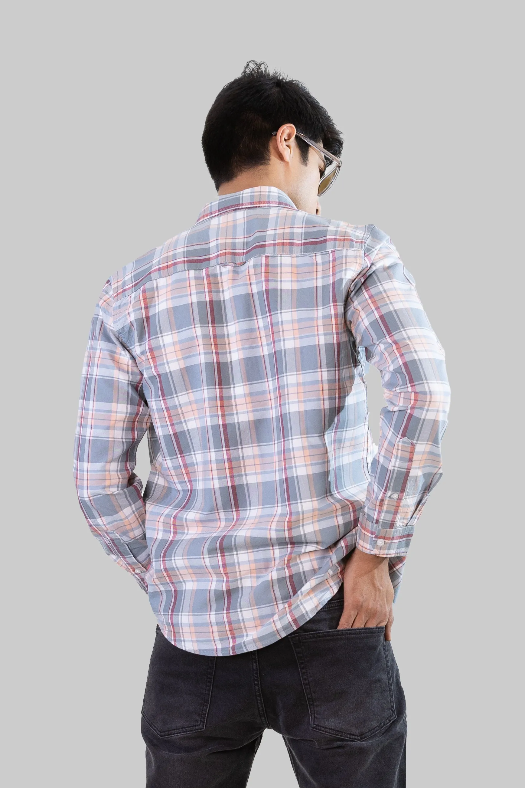 Gridline Checkered Shirt - Pearl White