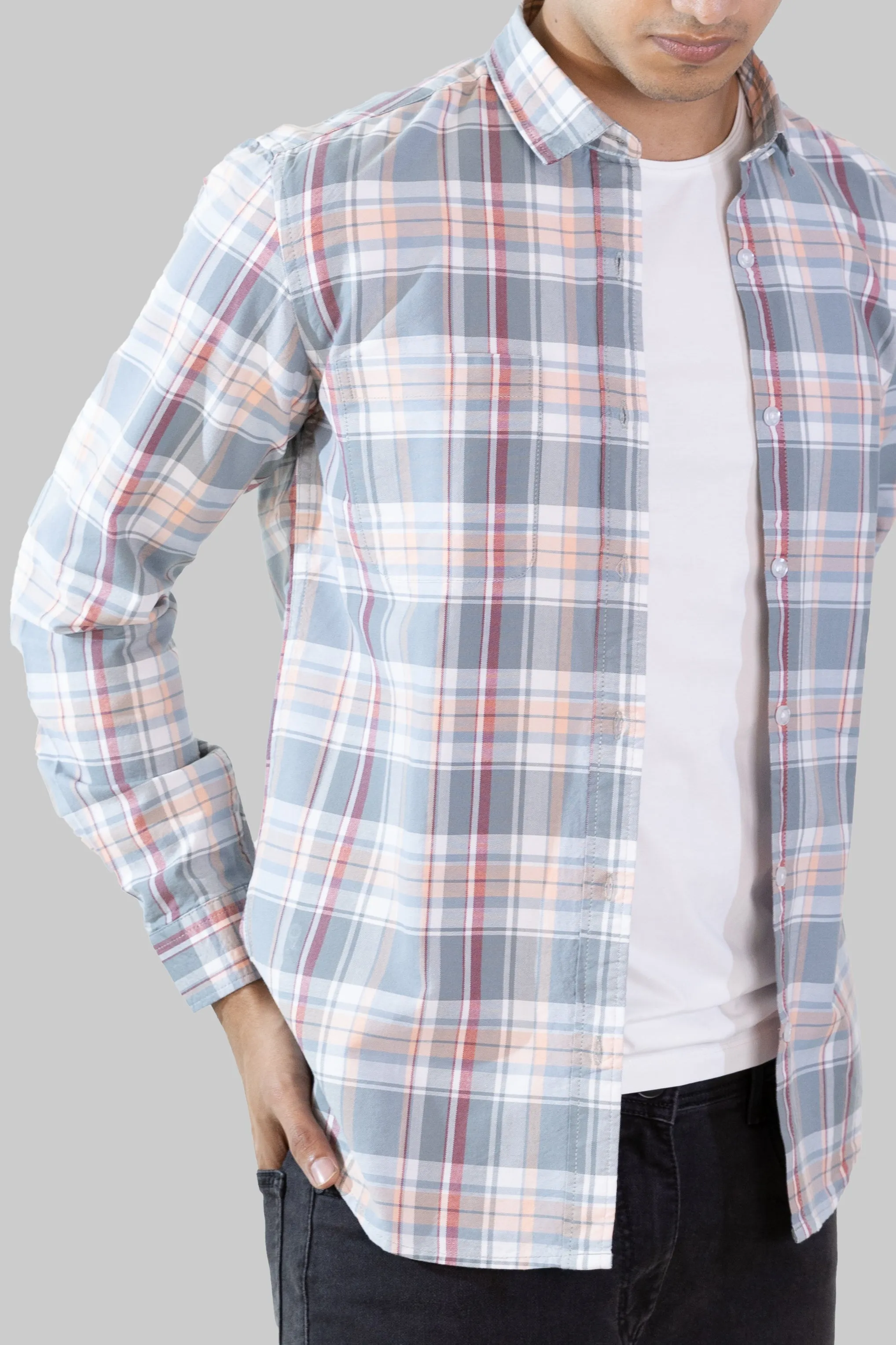 Gridline Checkered Shirt - Pearl White