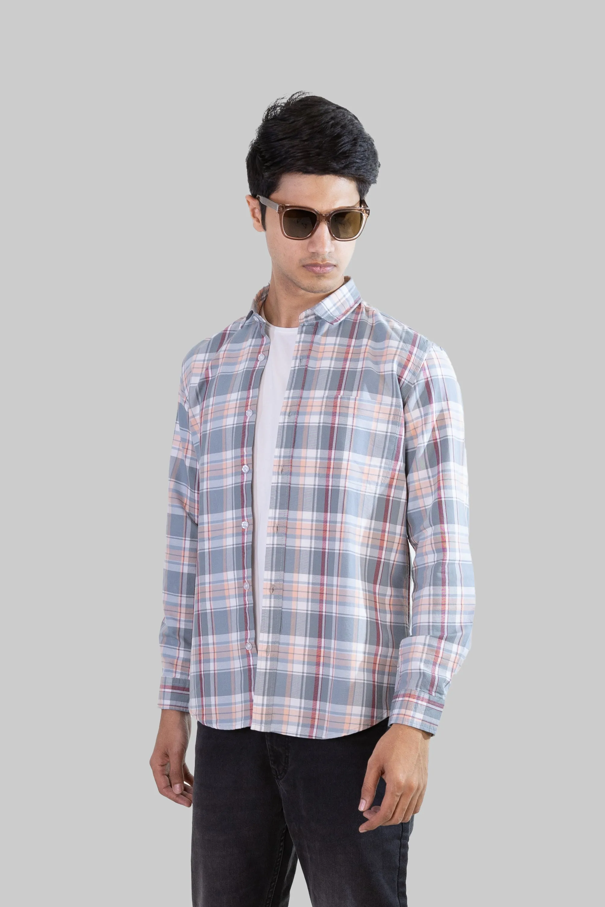 Gridline Checkered Shirt - Pearl White