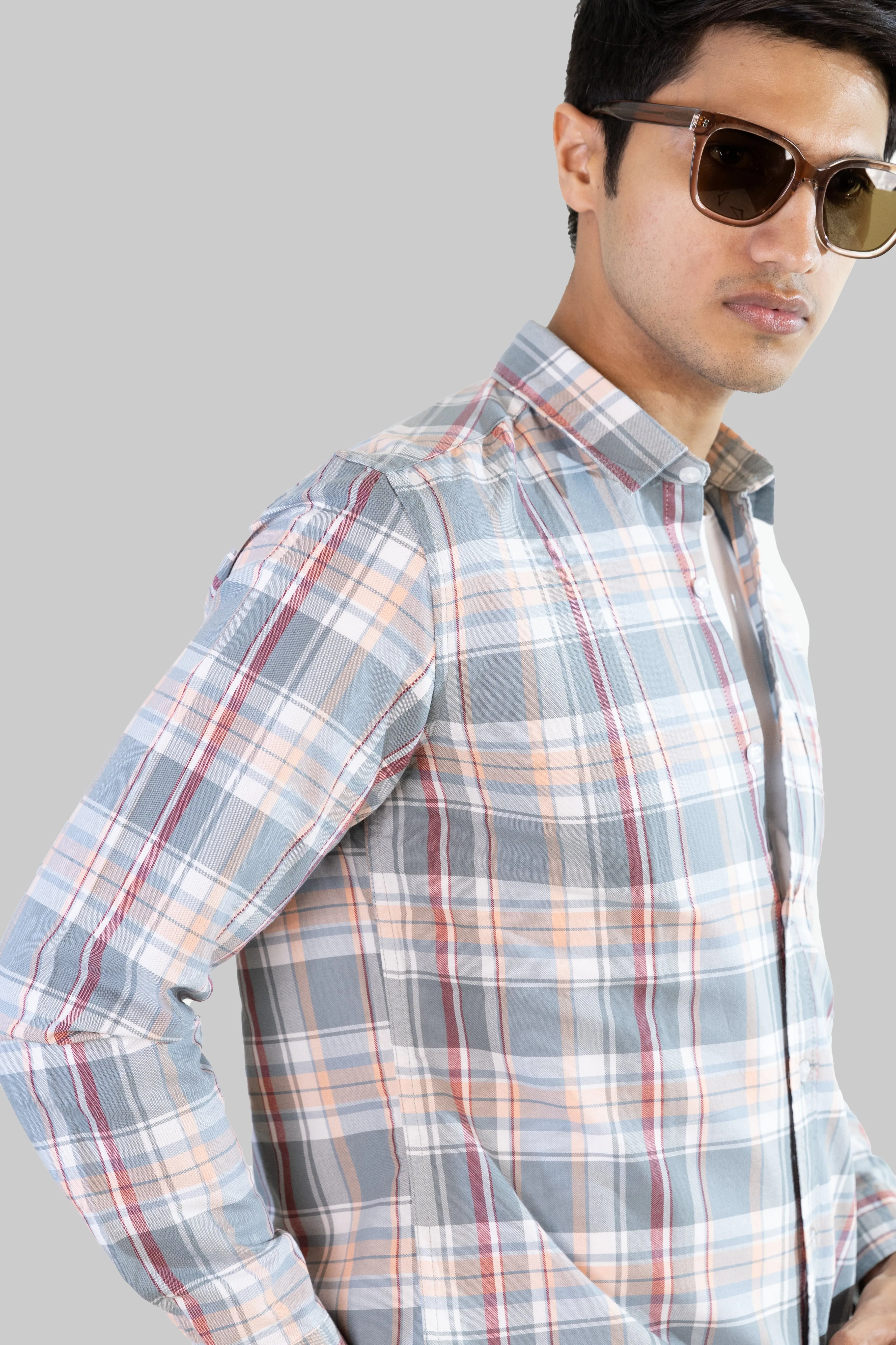 Gridline Checkered Shirt - Pearl White