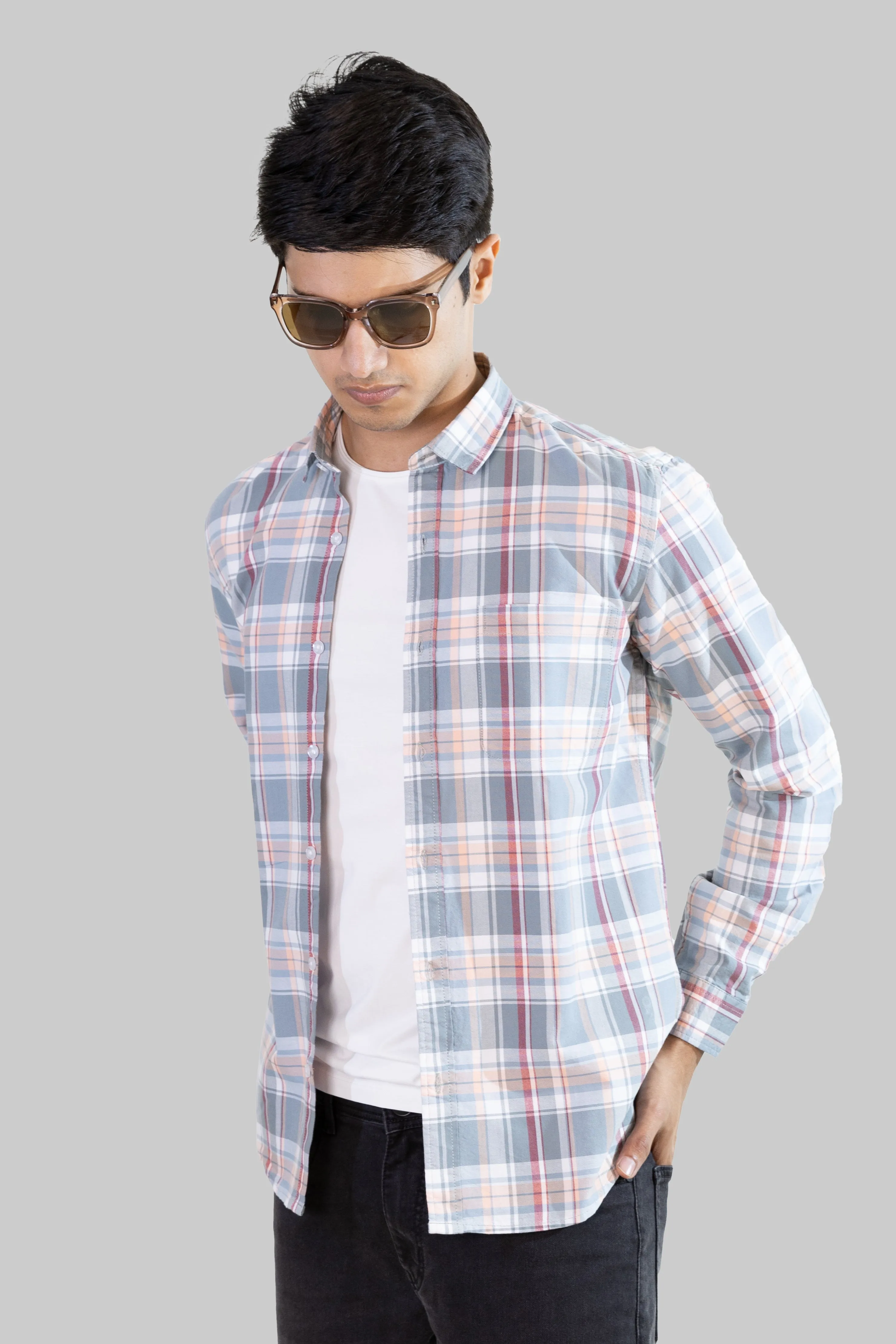 Gridline Checkered Shirt - Pearl White