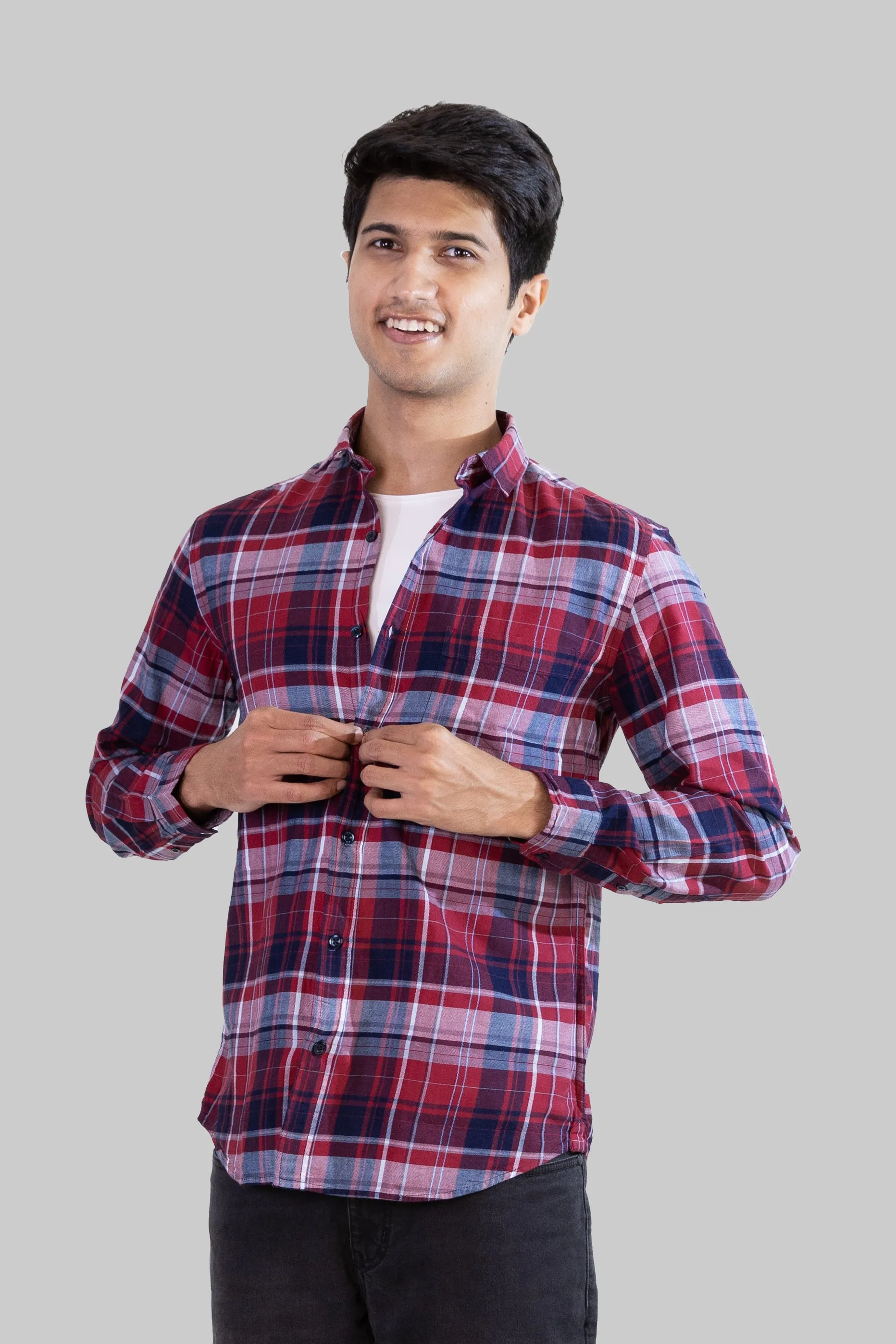 Gridline Checkered Shirt - Red