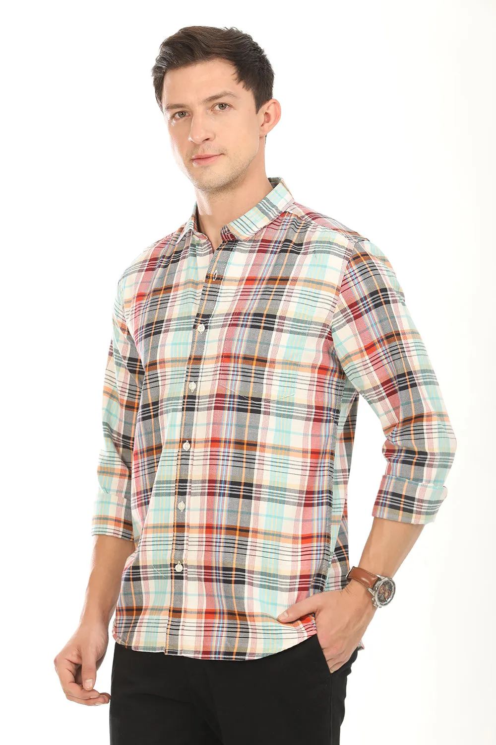 Gridline Checkered Shirt - Teal x Red