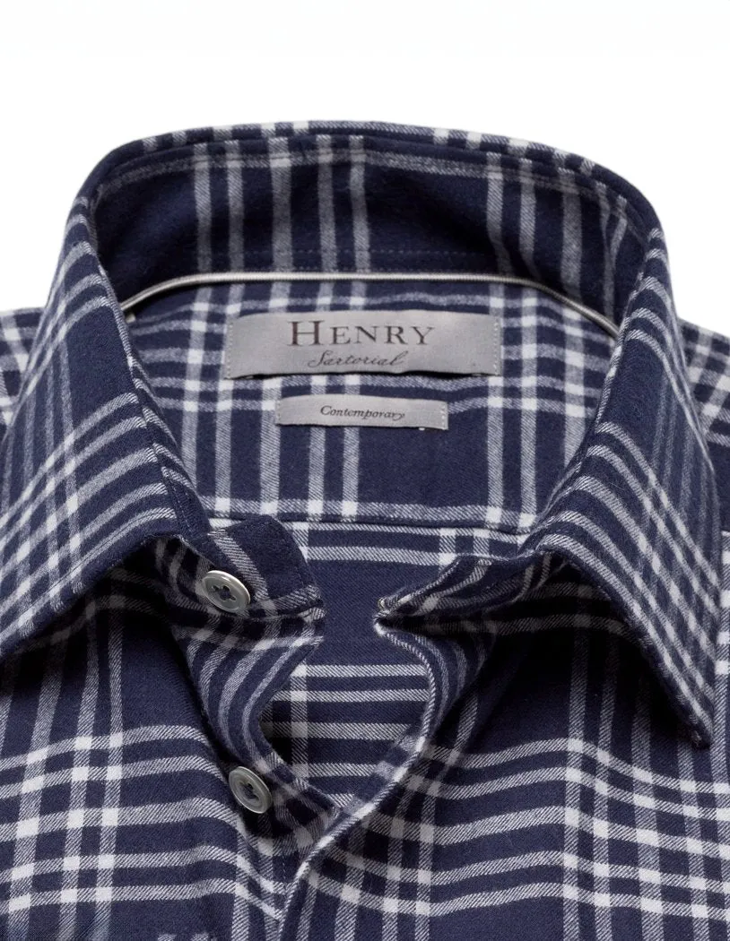 HENRY SARTORIAL Casual Check Shirt NAVY MULTI