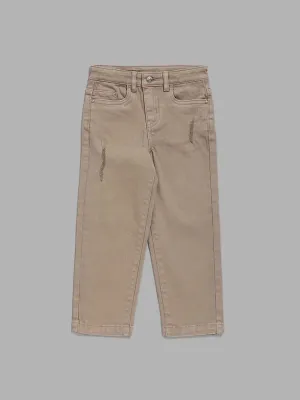 HOP Kids Solid Beige Relaxed - Fit Mid - Rise Denim Jeans